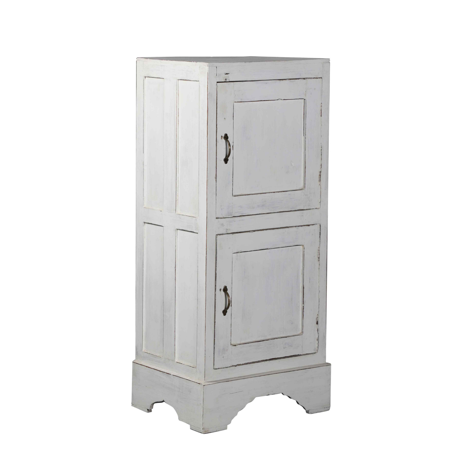 Distressed White Farmhouse Two Door Storage Cabinet