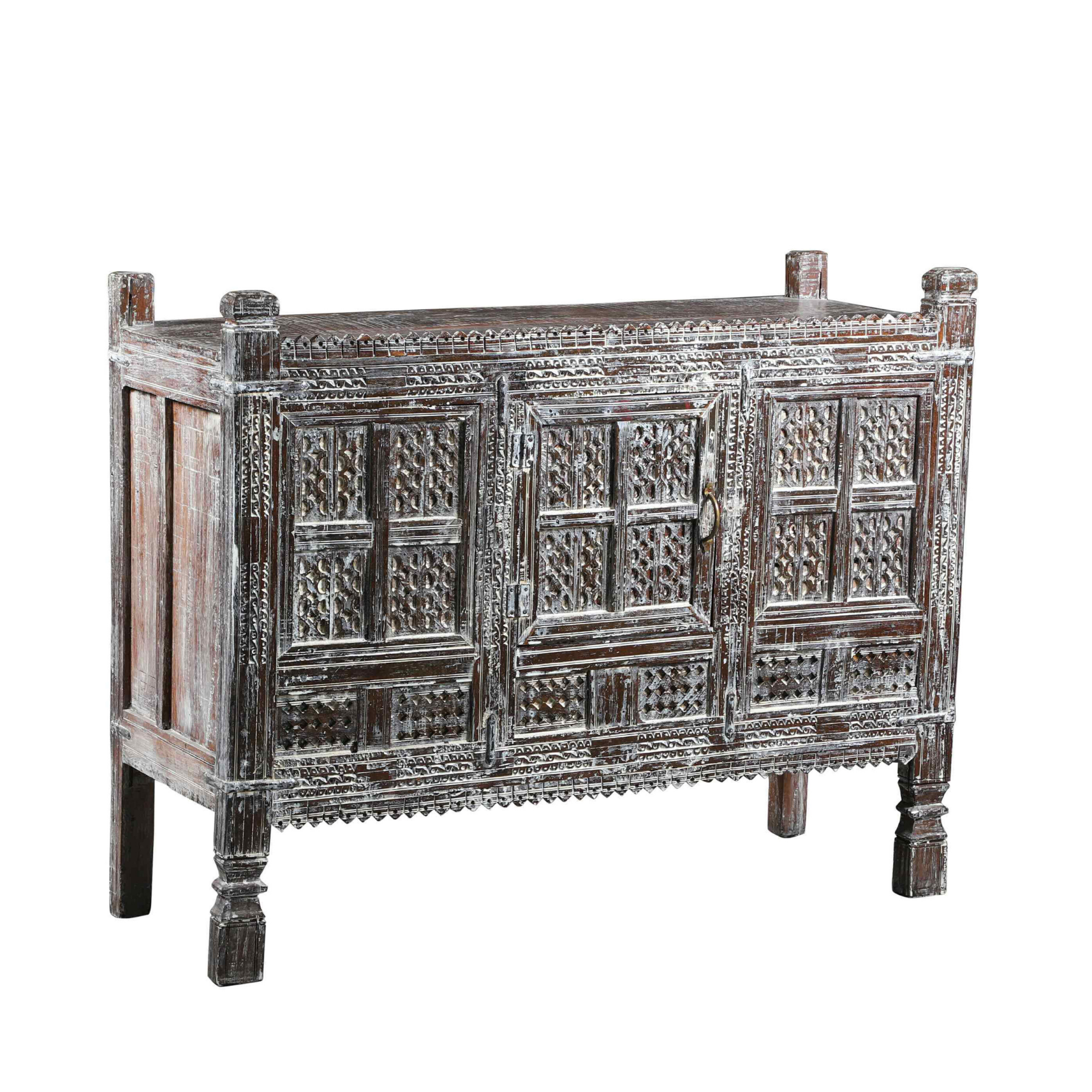 Carved Bohemian Eclectic Rustic Sideboard with Cabinets