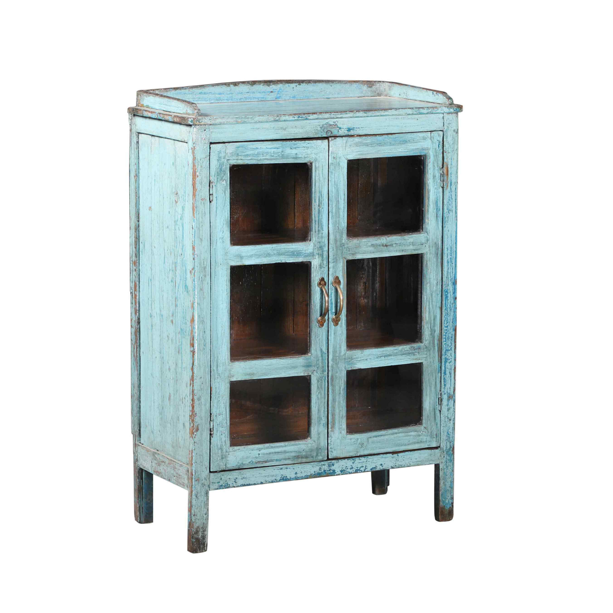 Distressed Turquoise Cabinet with Glass