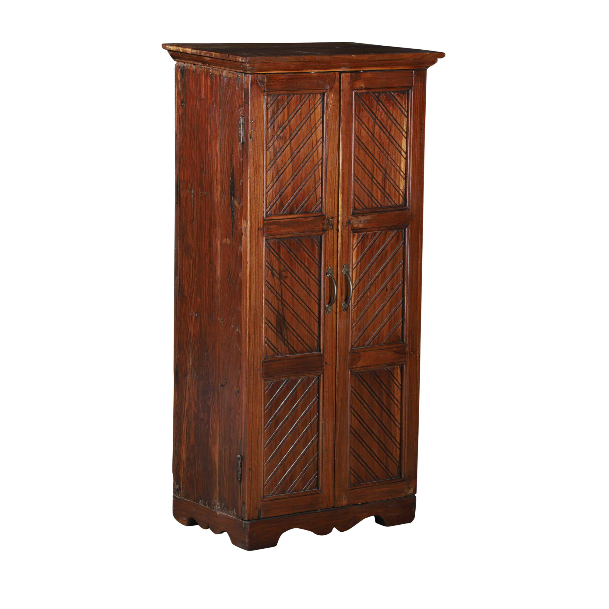 Rustic Carved Wooden Storage Cabinet