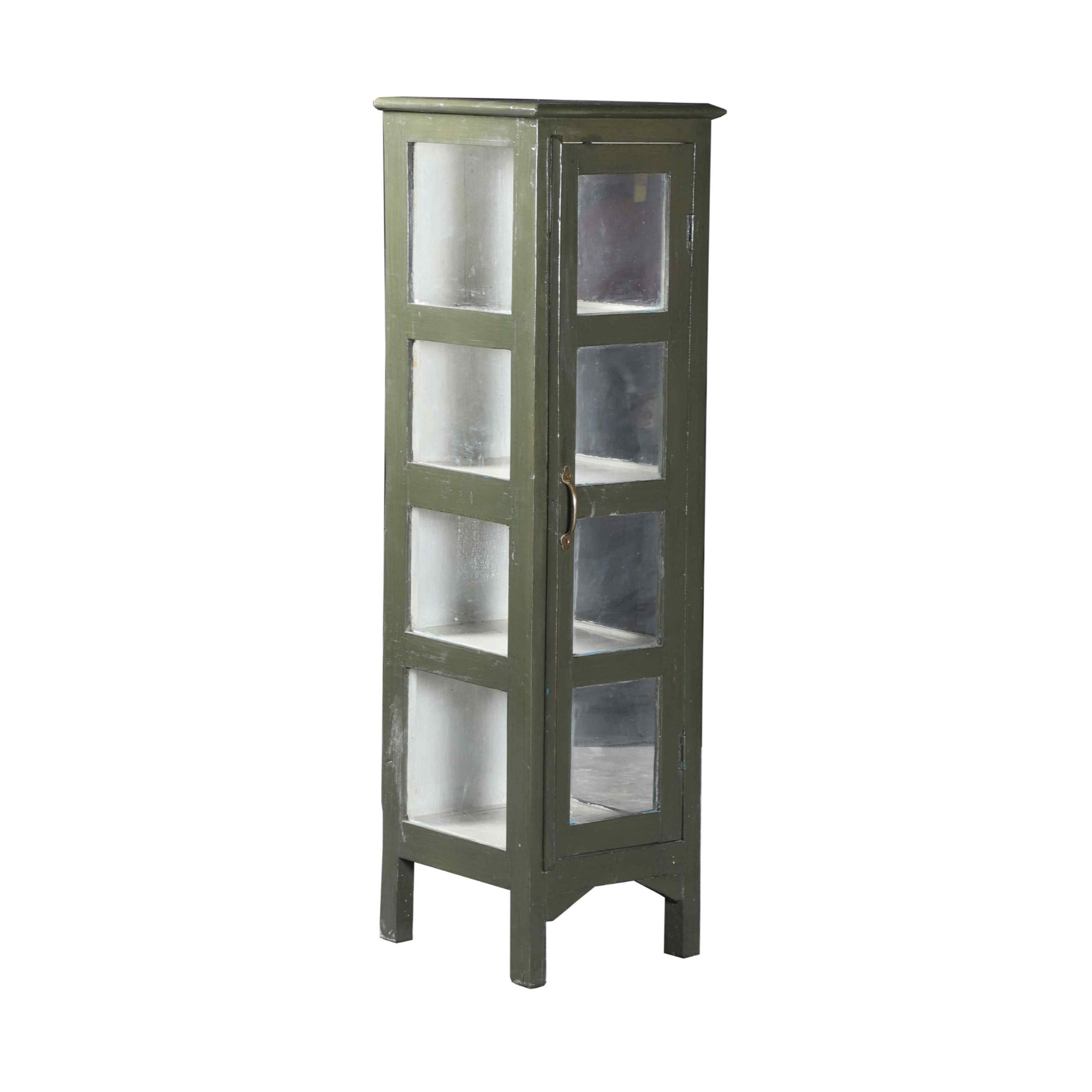 Tall Narrow Green Glass Display Cabinet