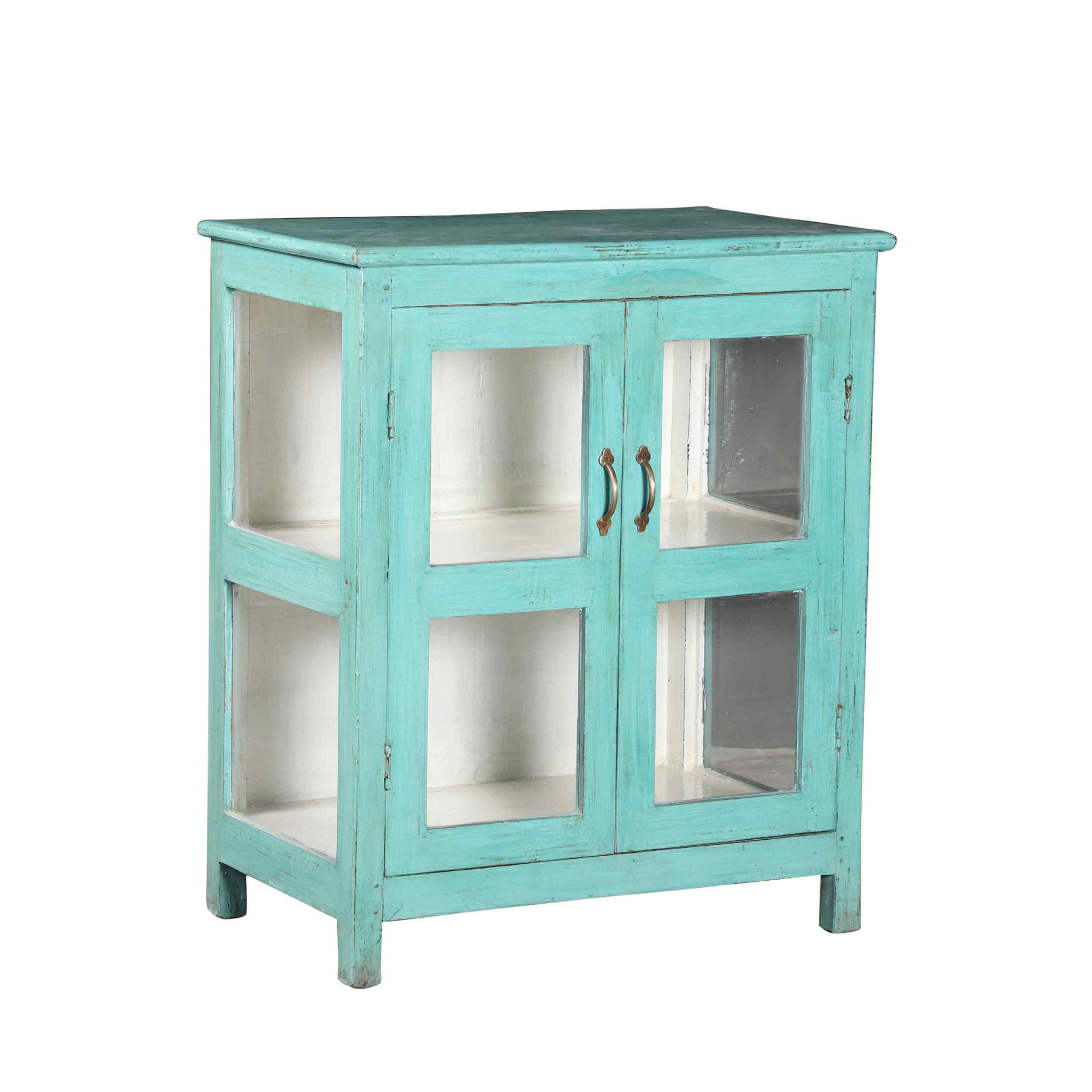 Distressed Light Blue Storage and Display Cabinet