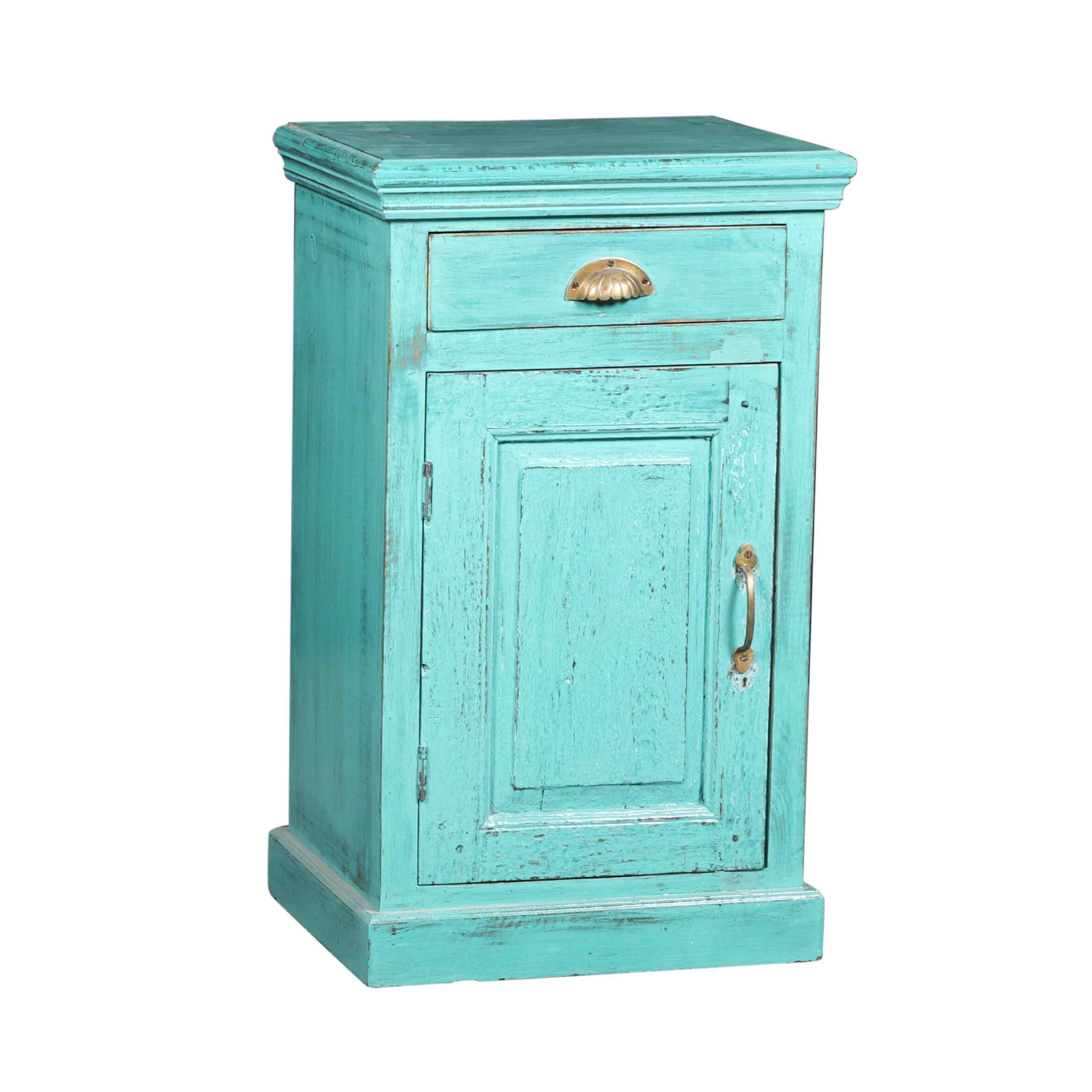 Bright Distressed Turquoise Bedside Storage Cabinet
