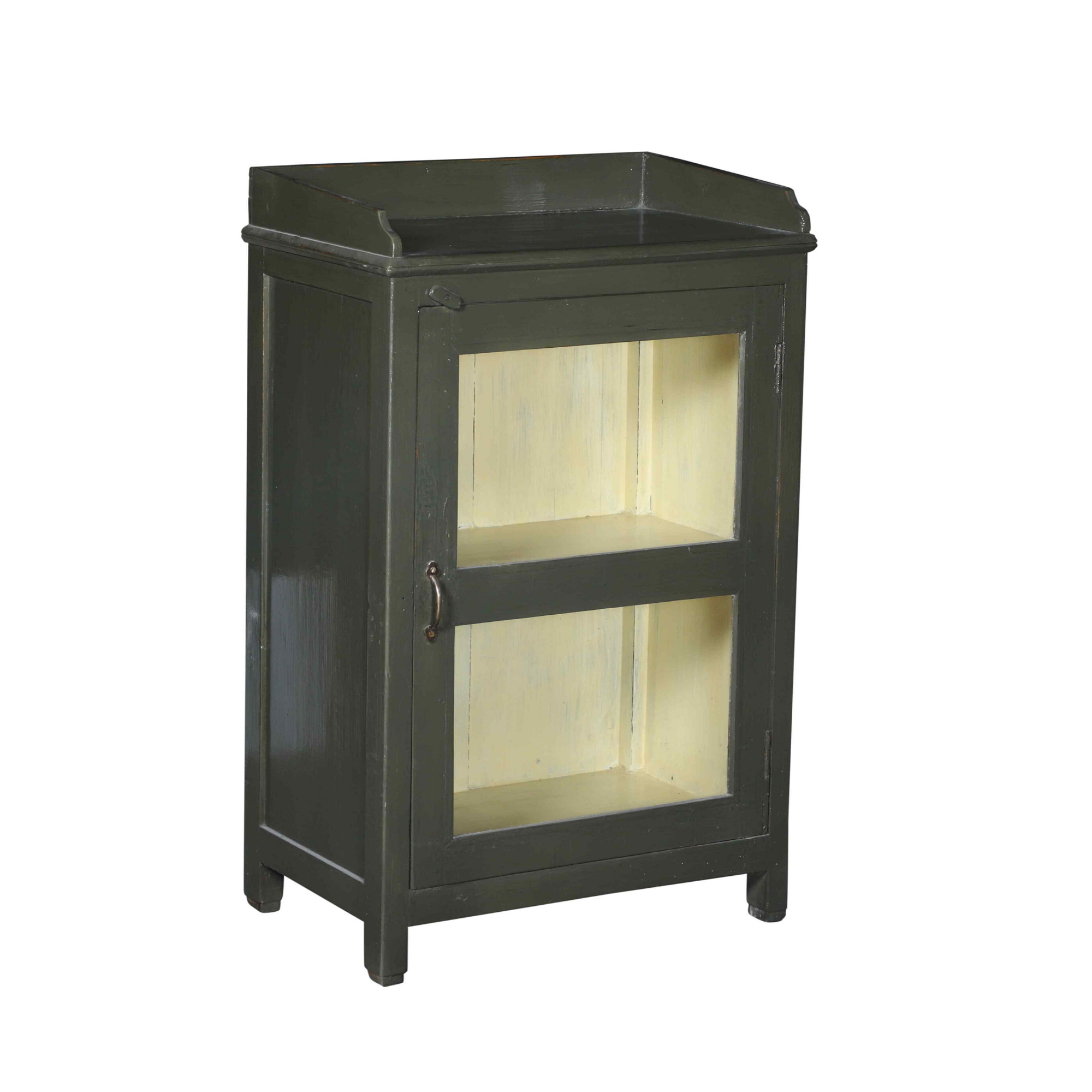 Grey Green Painted Bedside Cabinet with Glass