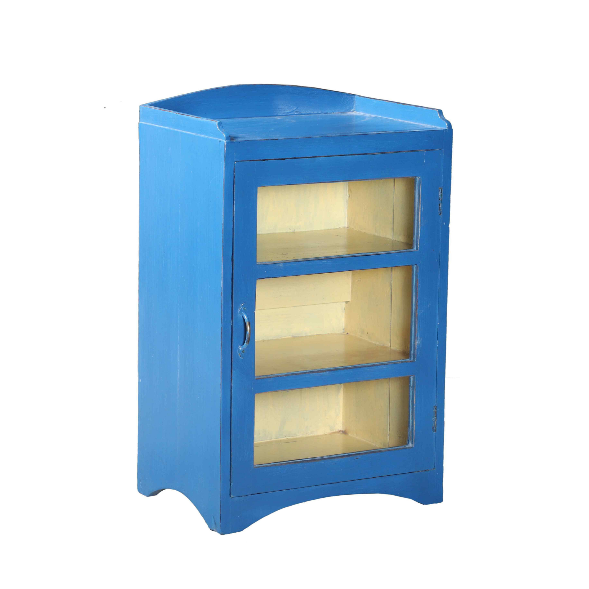 Bright Blue Eclectic Bedside Cabinet with Glass