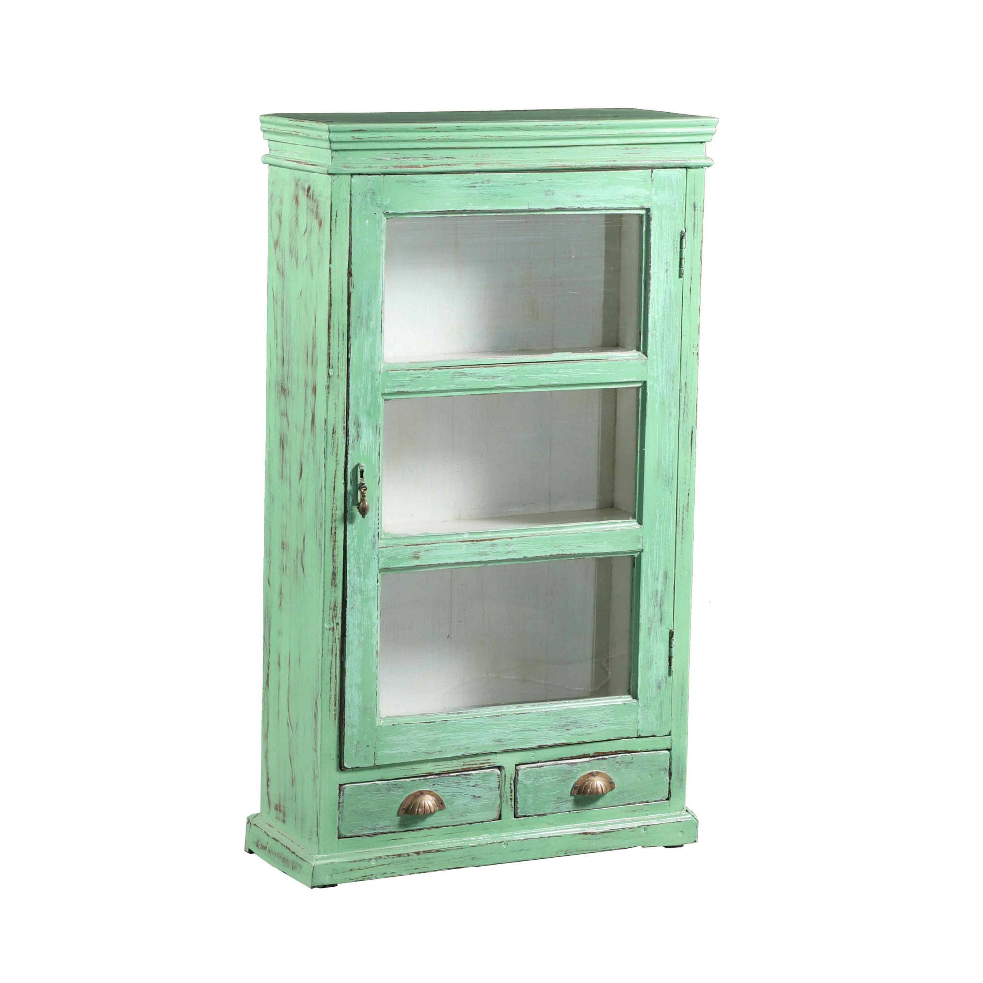 Bright Green Boho Display Cabinet with Shelves