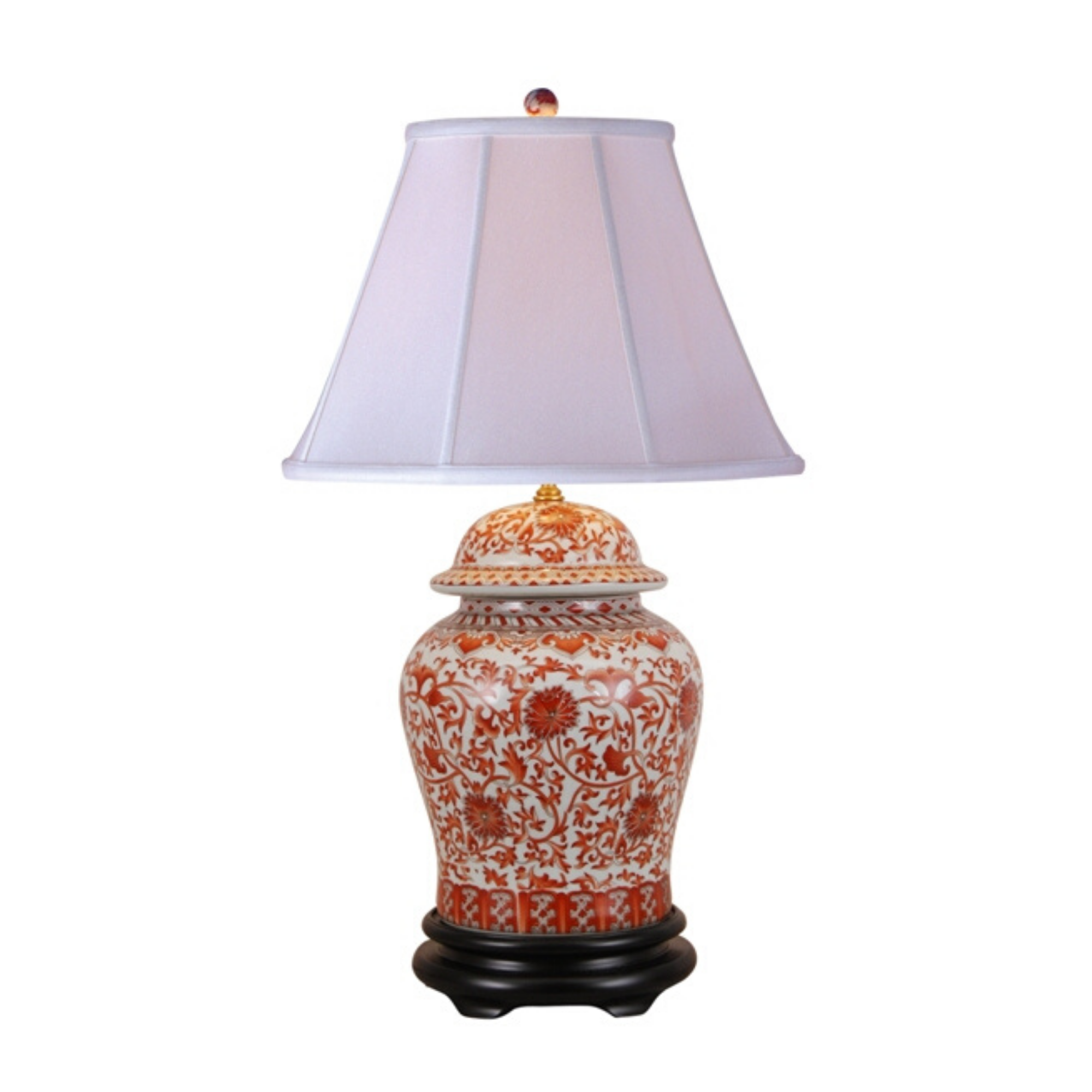 Floral Orange Temple Jar Porcelain Lamp