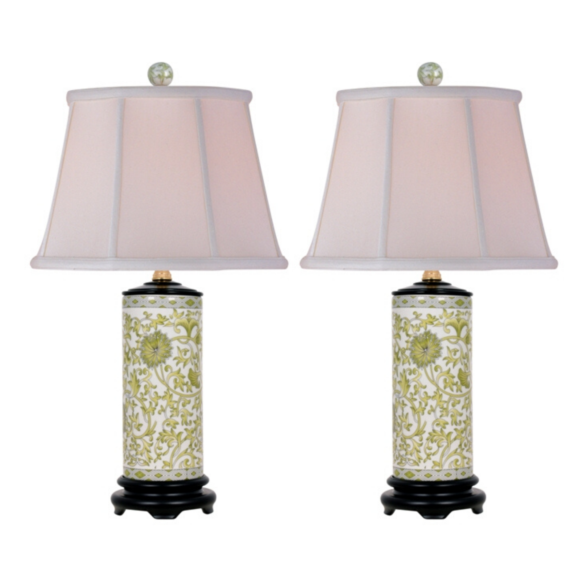 Porcelain Green Floral Vase Table Lamp (Set of 2)