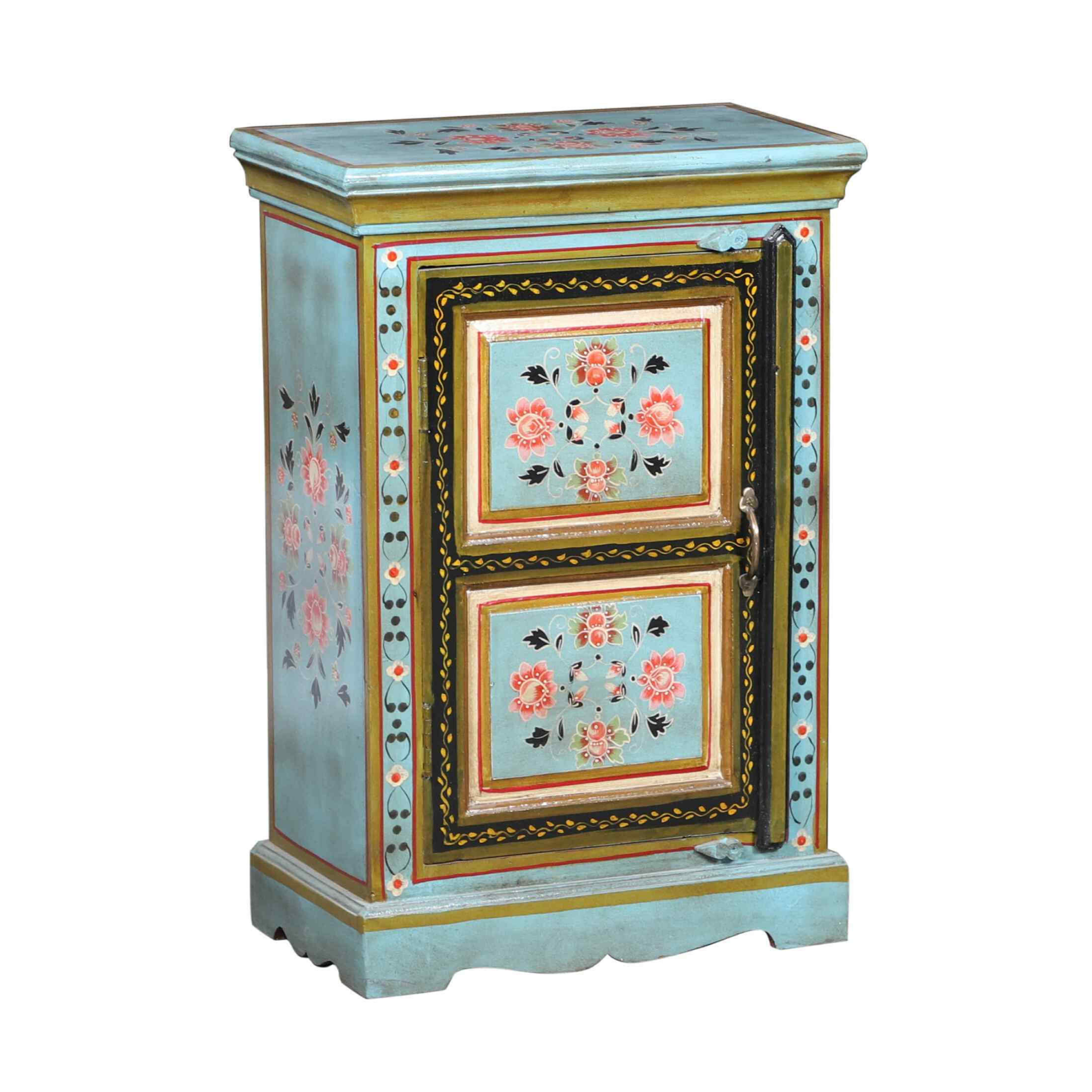 Light Blue Rajasthani Bedside Cabinet