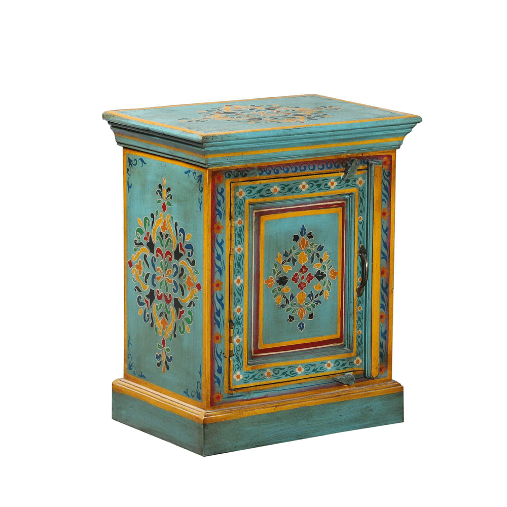 Asia West Teal Carved Bedside Table