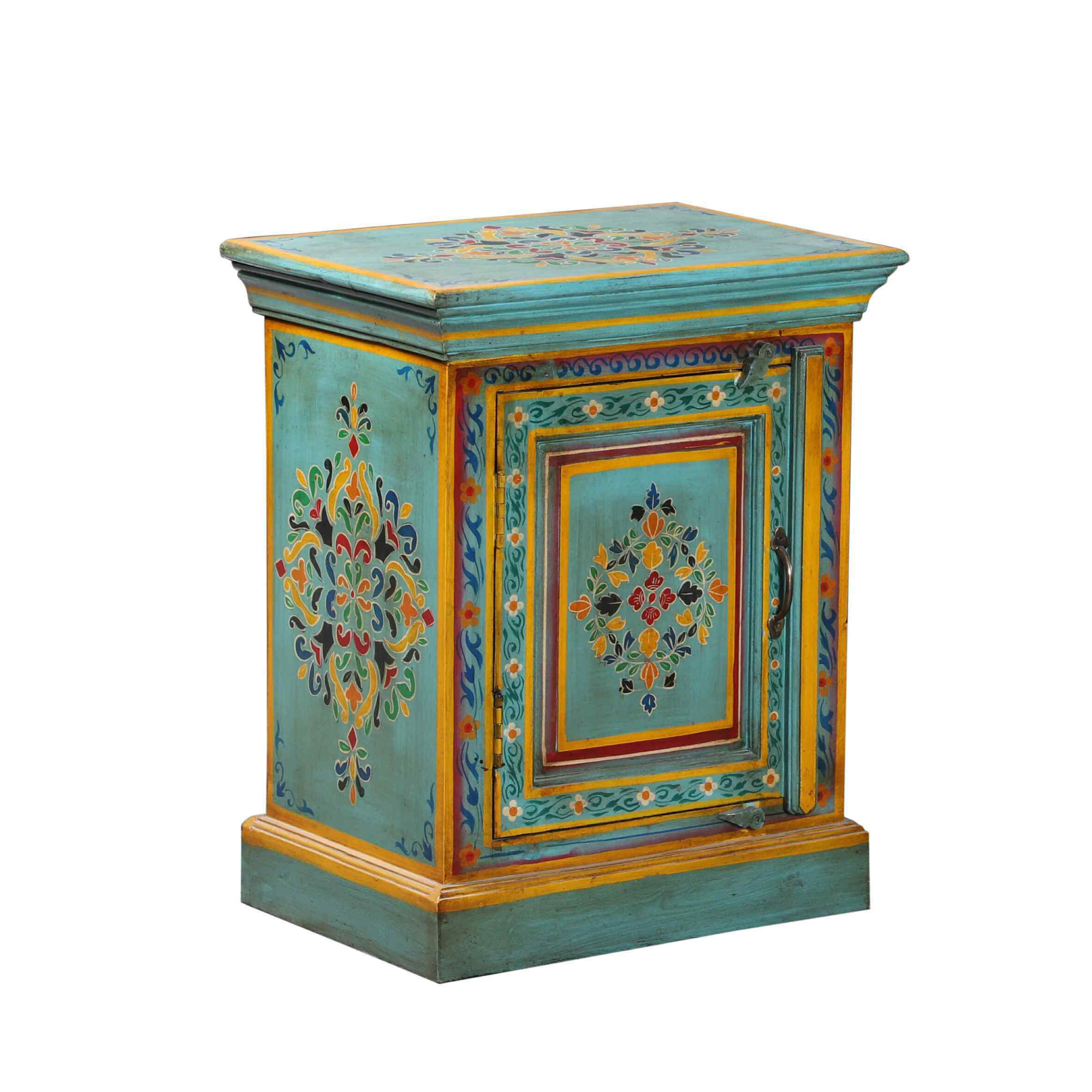 Teal Rajasthani Bedside Cabinet