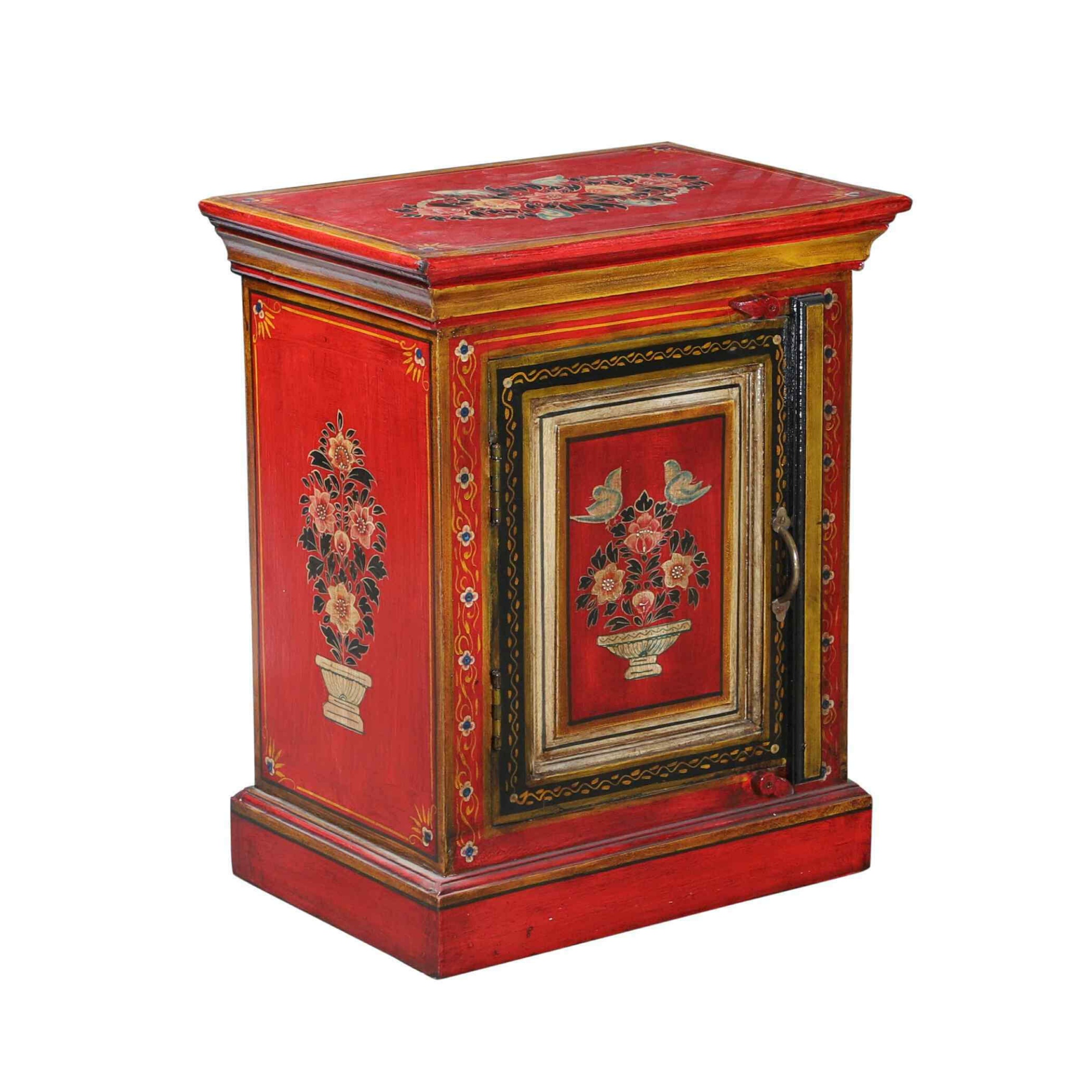 Red Rajasthani Bedside Cabinet