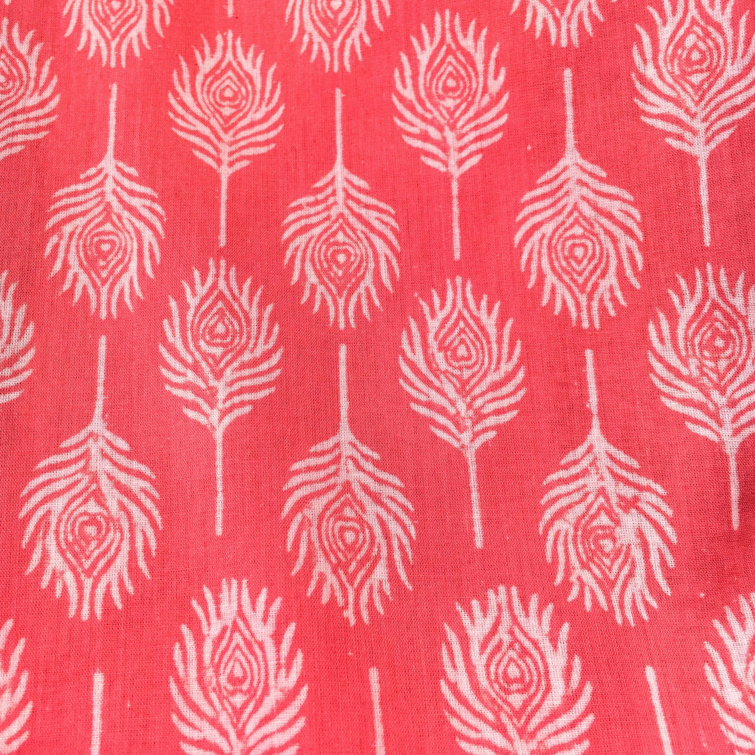 Coral Feather Block Printed Fabric