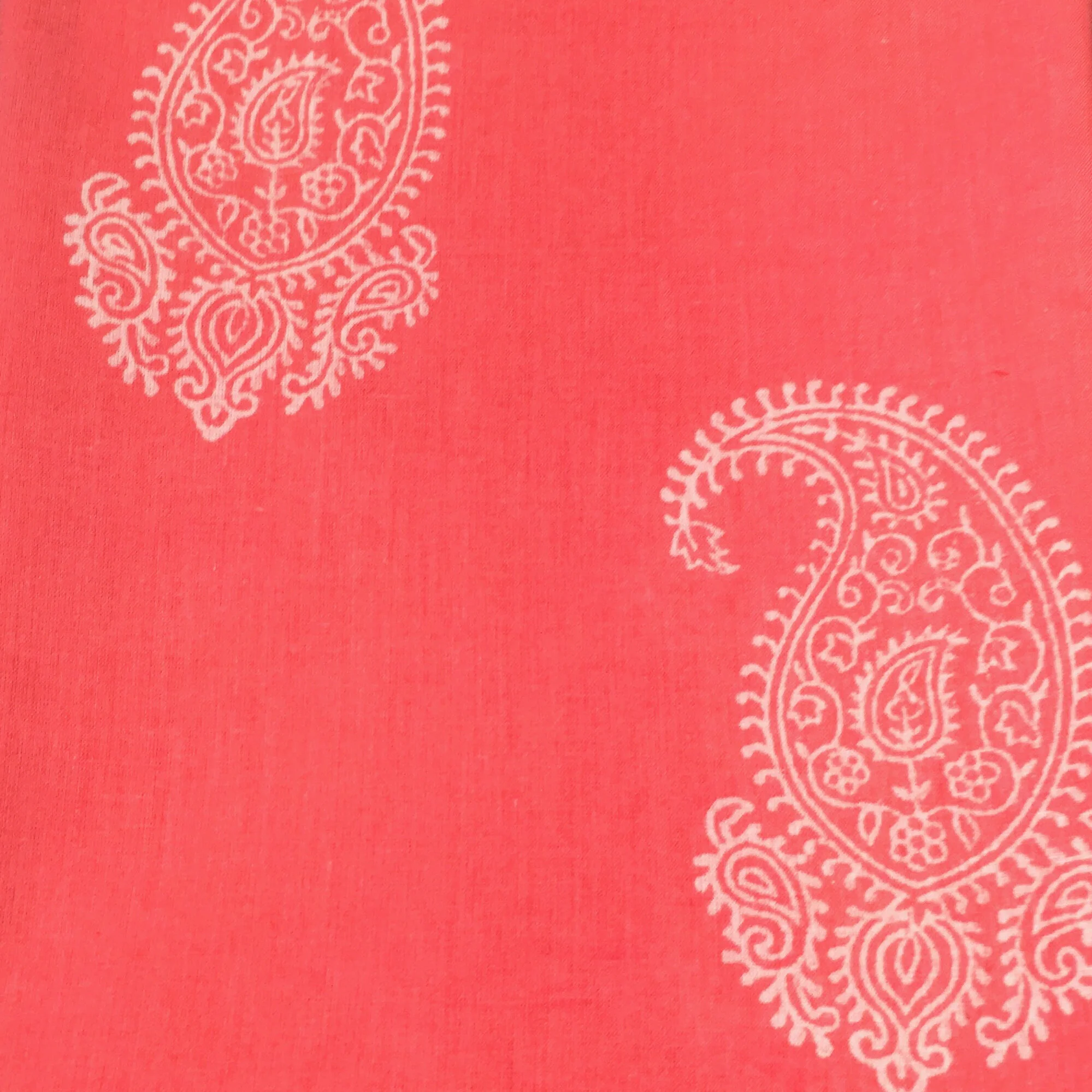 Coral Paisley Block Printed Fabric