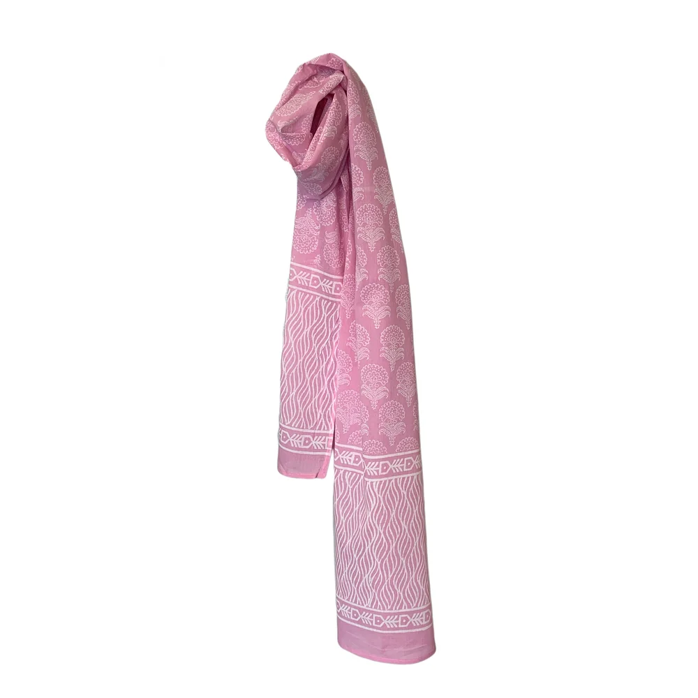 Soft Pink Block-Print Scarf Asia West