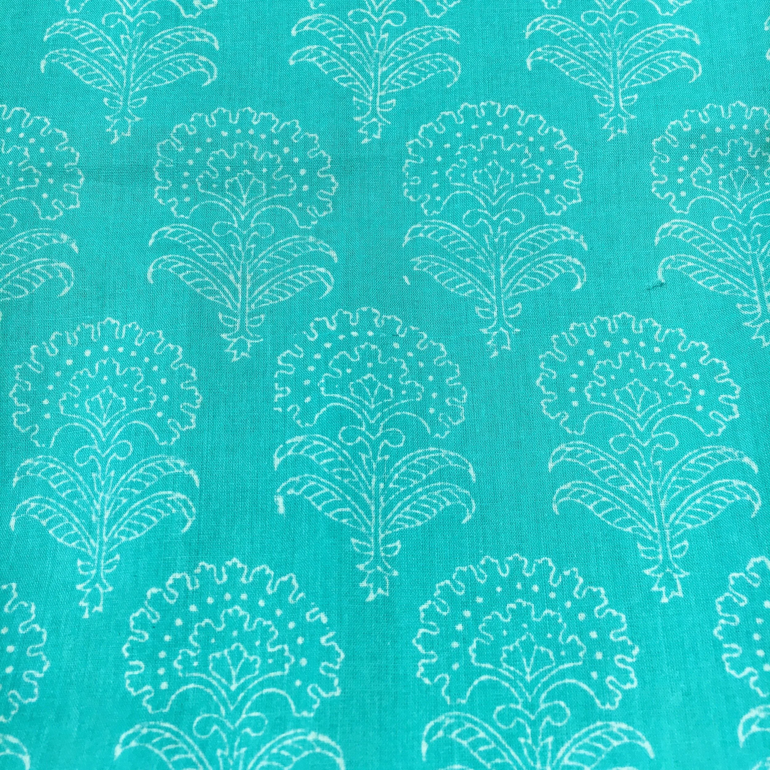 Turquoise Flower Block Print Fabric