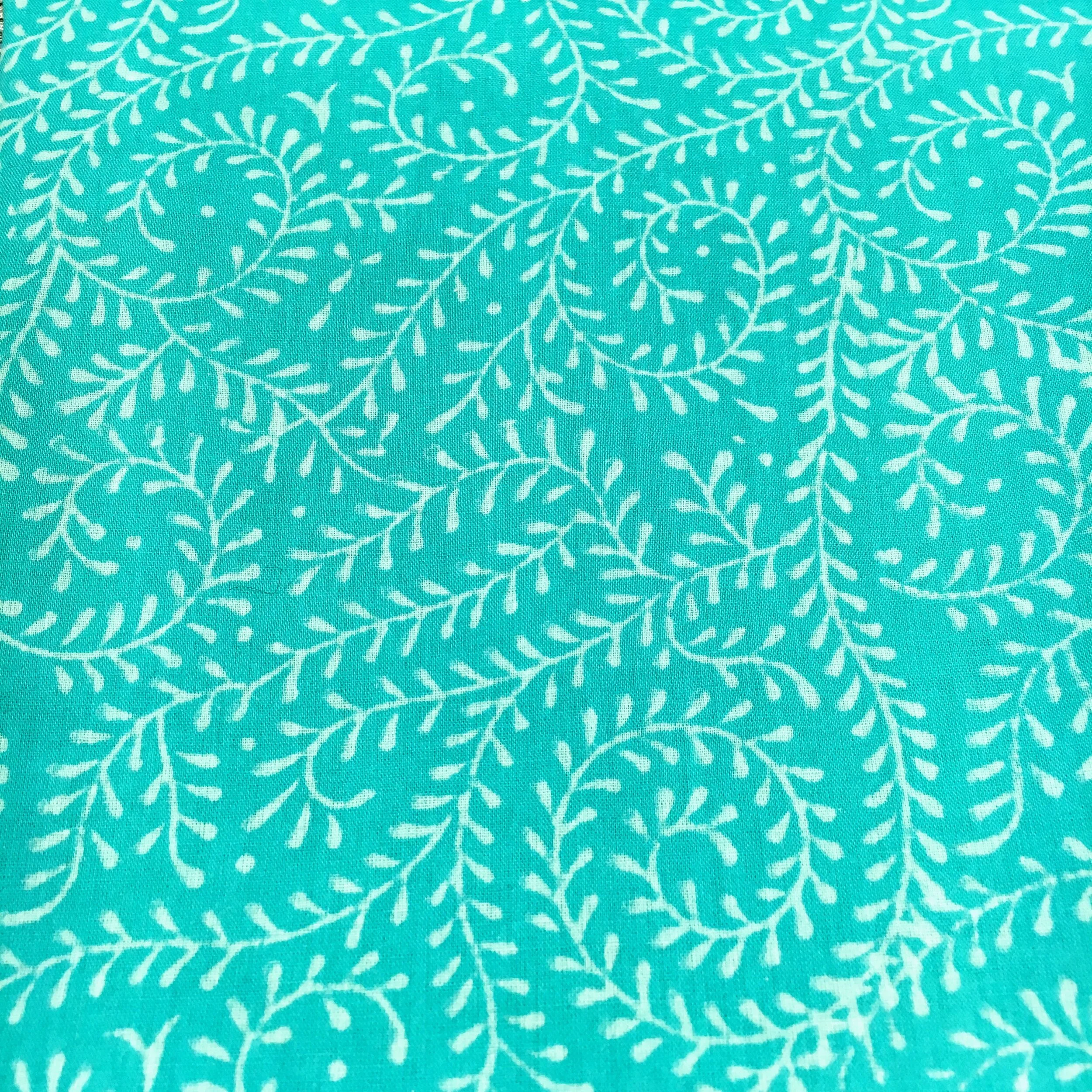 Turquoise Vine Block Print Fabric