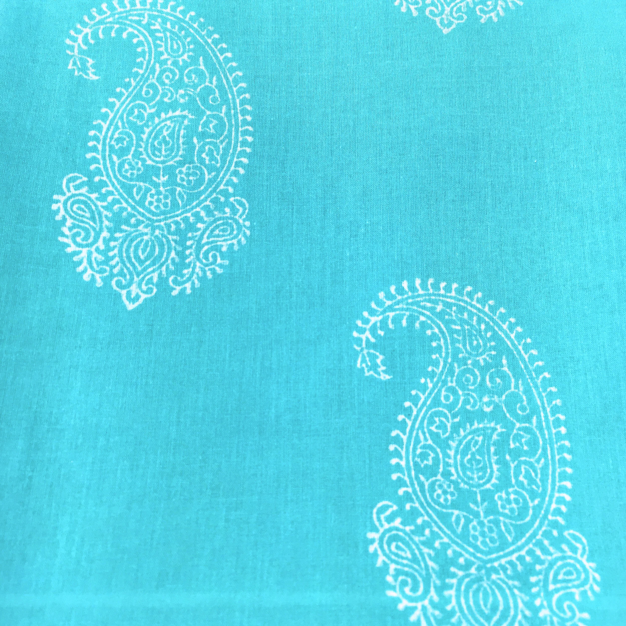 Turquoise Paisley Block Print Fabric