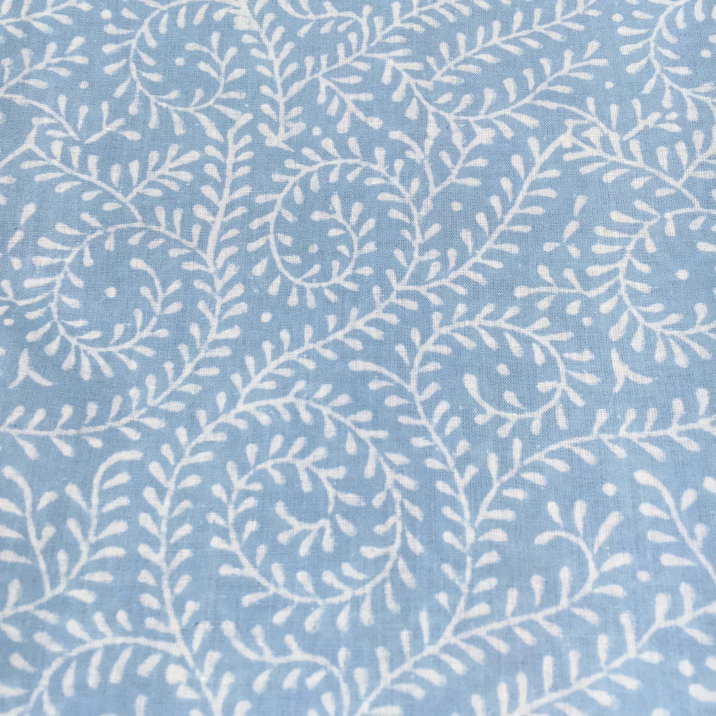 Baby Blue Vine Block Printed Fabric