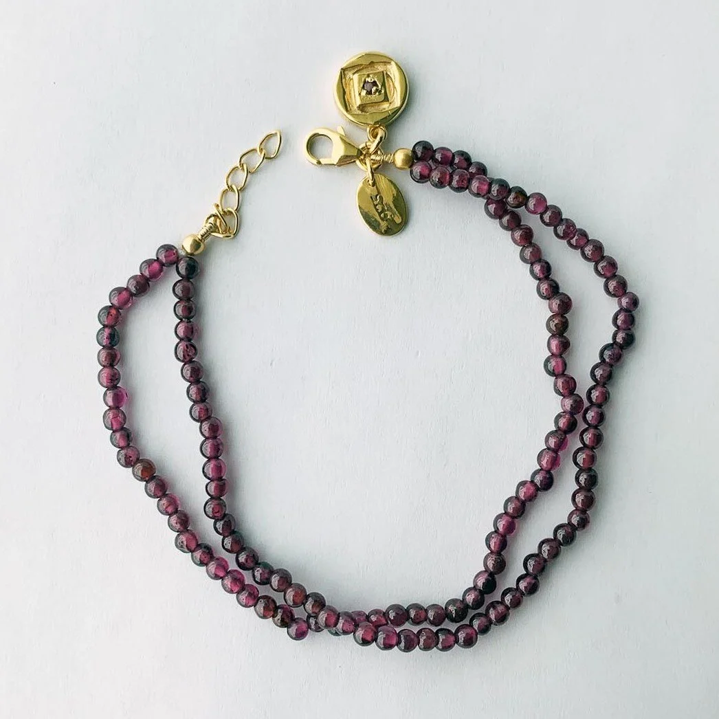 Veda Collection: Garnet & Charm; Root Chakra Bracelet