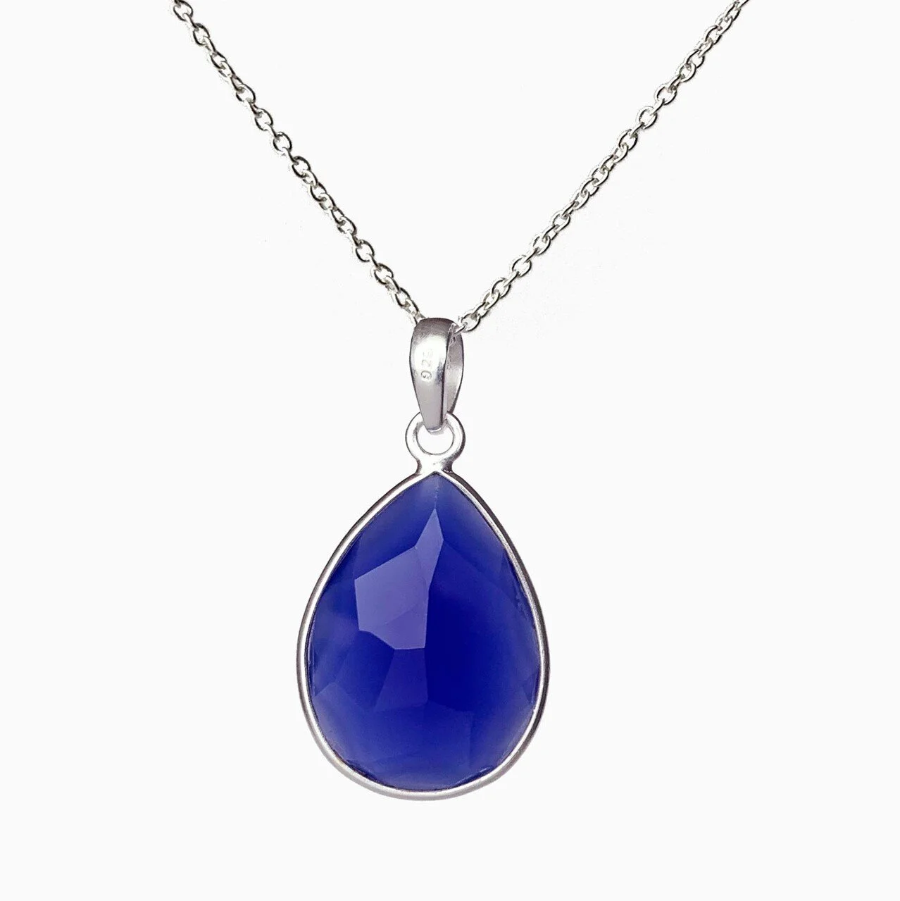Veda Collection: Large Blue Chalcedony Pendant Necklace