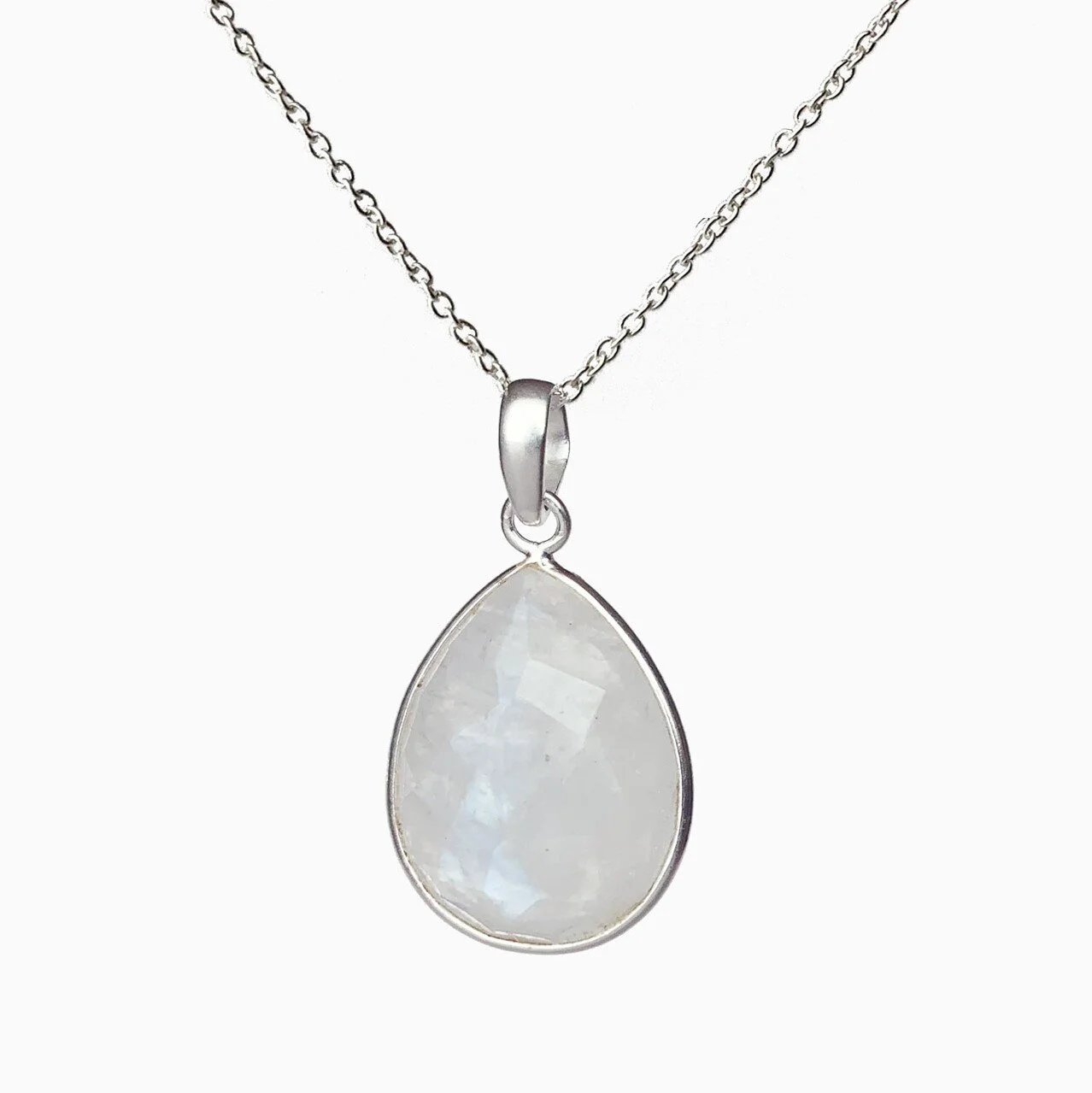 Veda Collection: Large Rainbow Moonstone Pendant Necklace