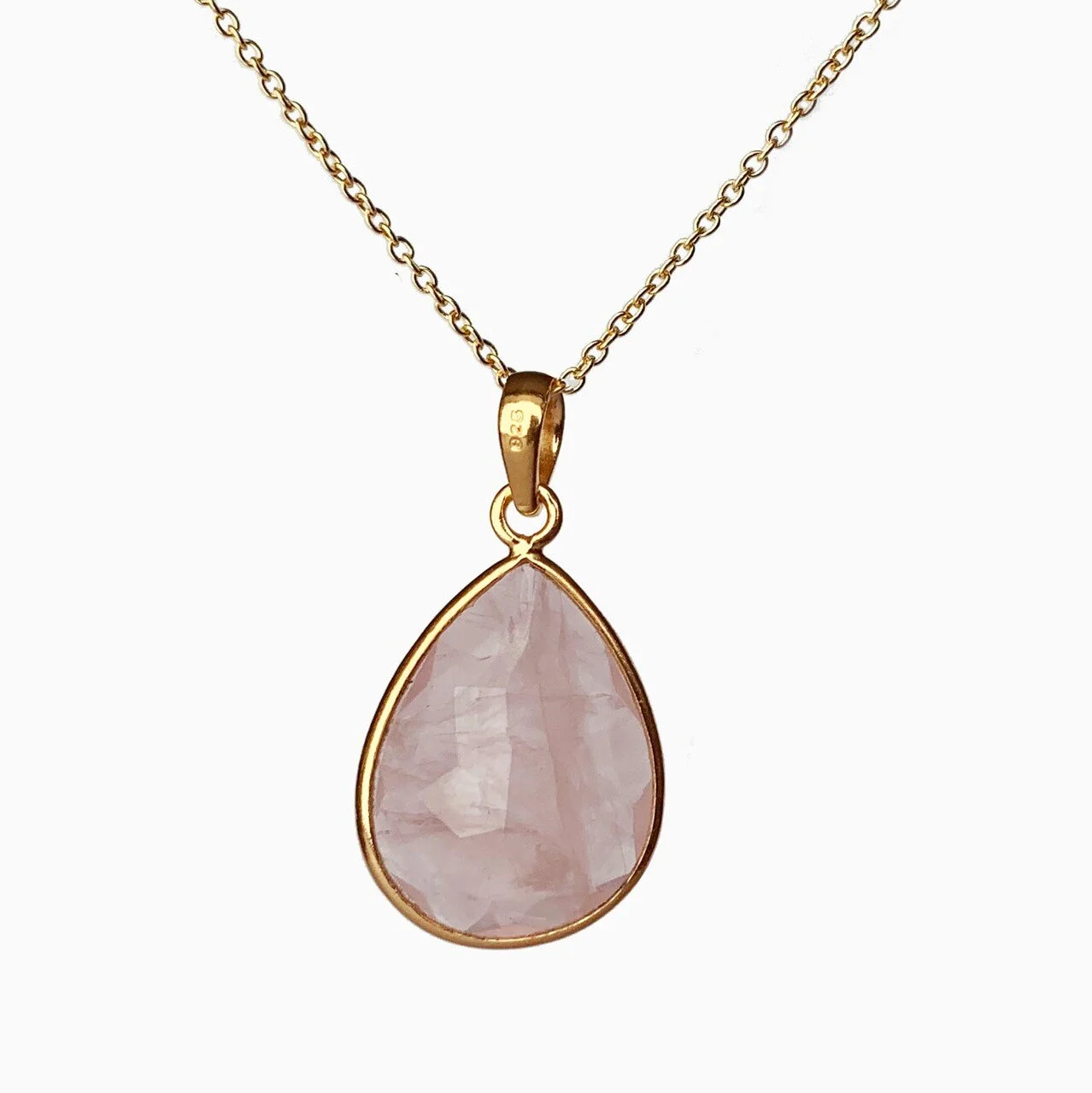 Veda Collection: Large Rose Quartz Pendant Necklace