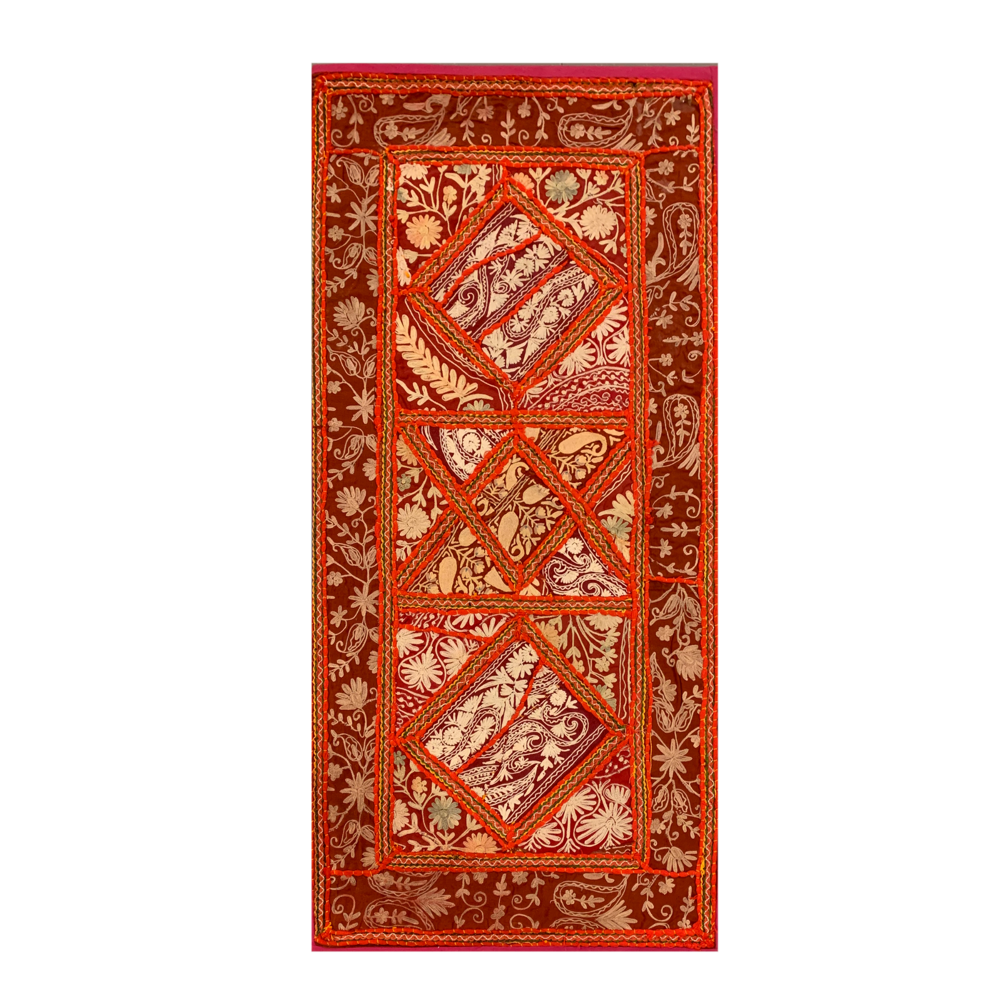 Hot Pink &amp; Orange Mounted Indian Textile