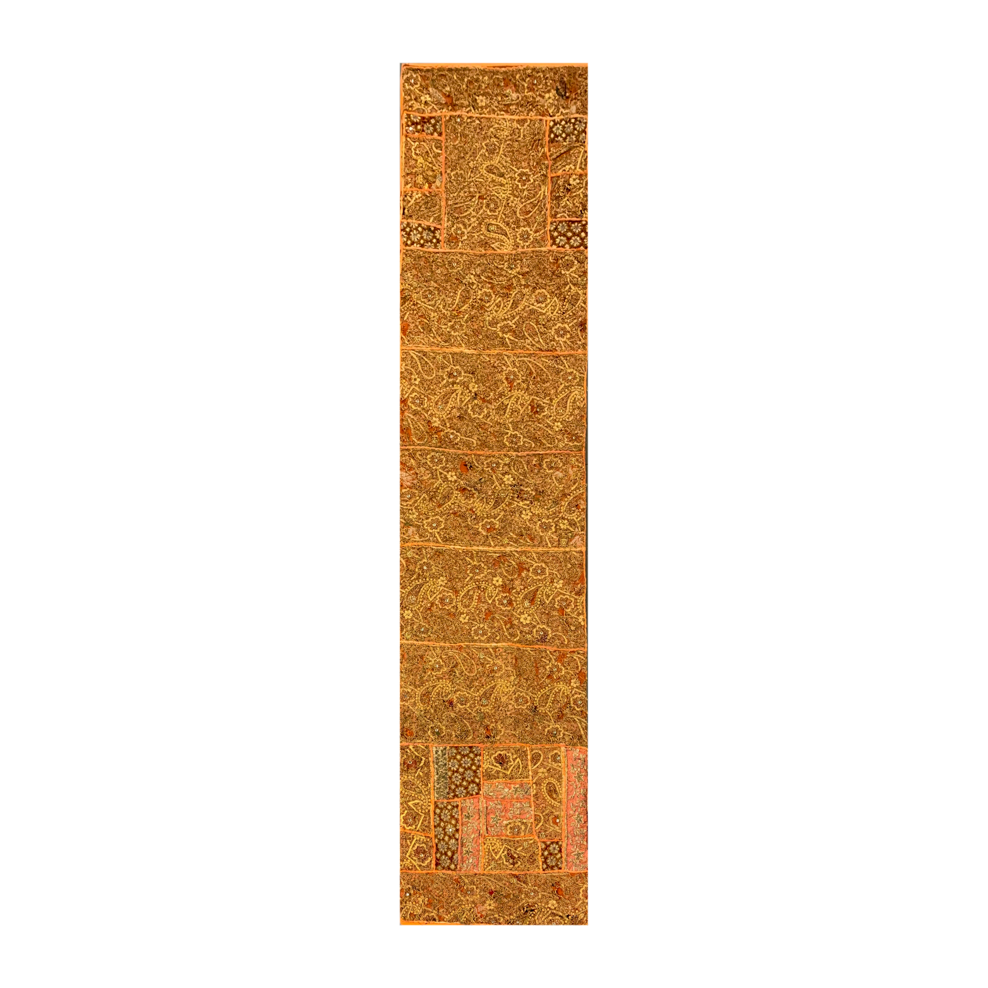 Orange Beaded Mounted Indian Textile