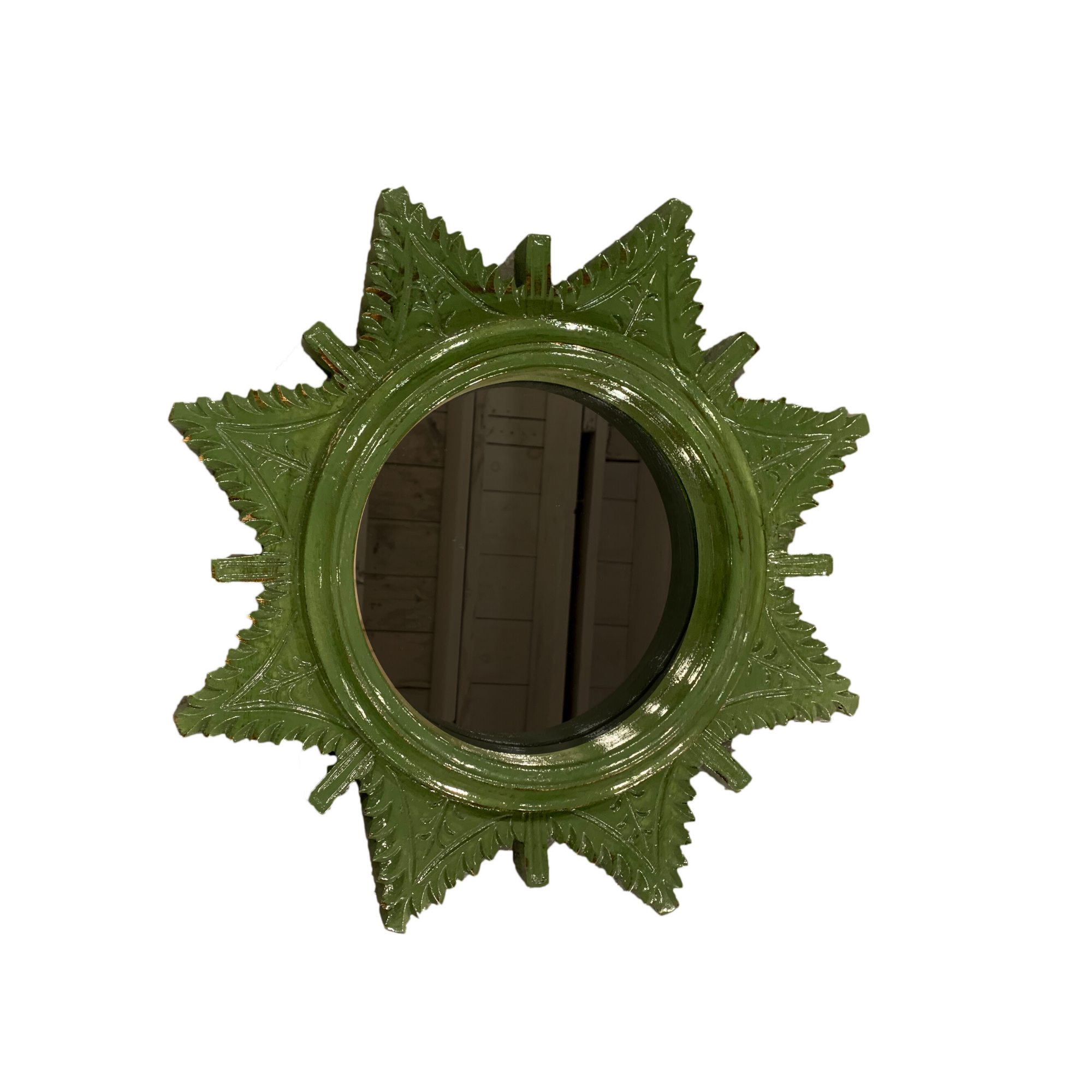 Green Sunburst Round Mirror Wall Decor