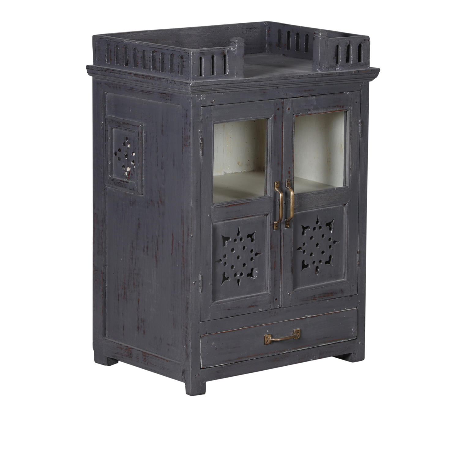Carved Grey Buffet with Glass