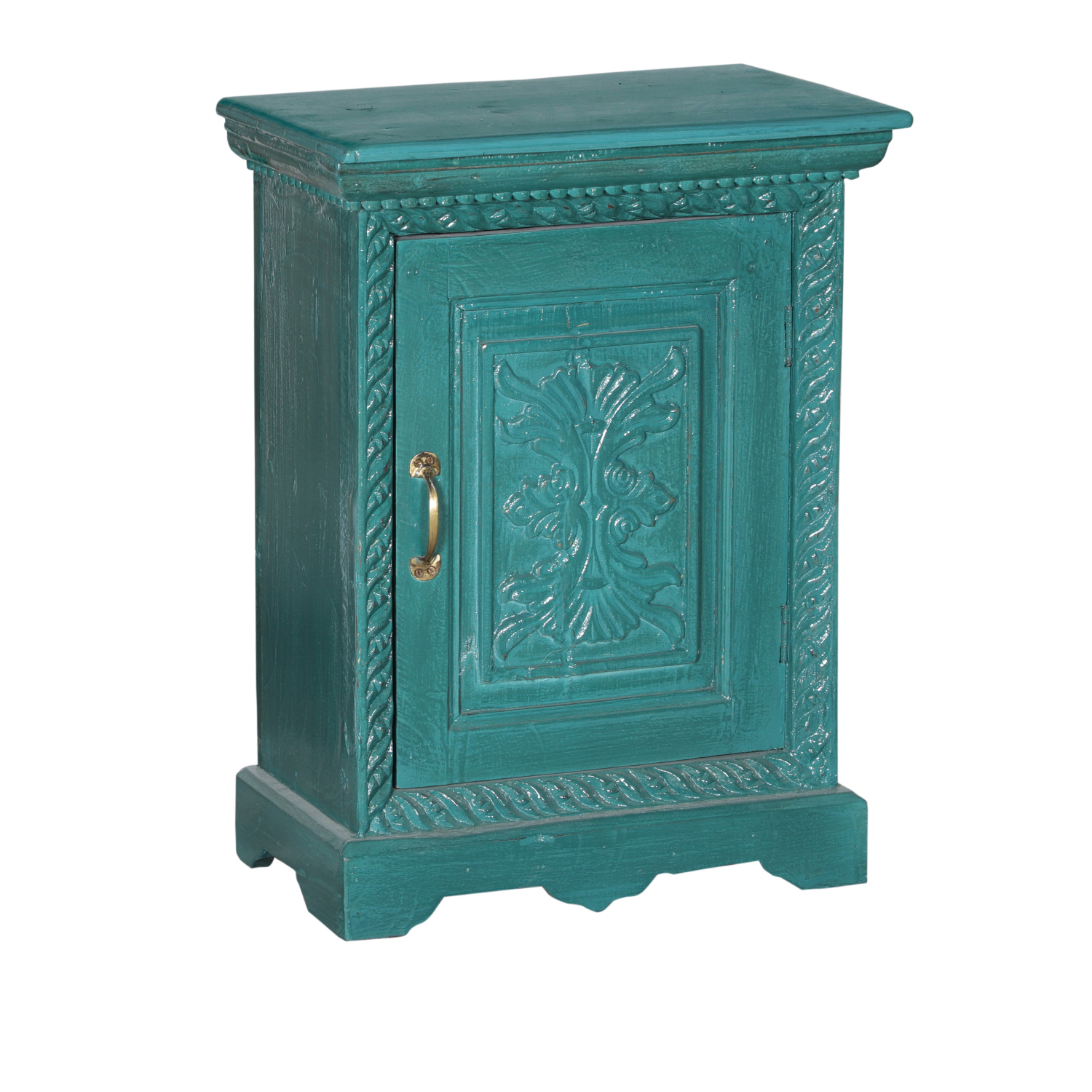 Teal Carved Bedside Table