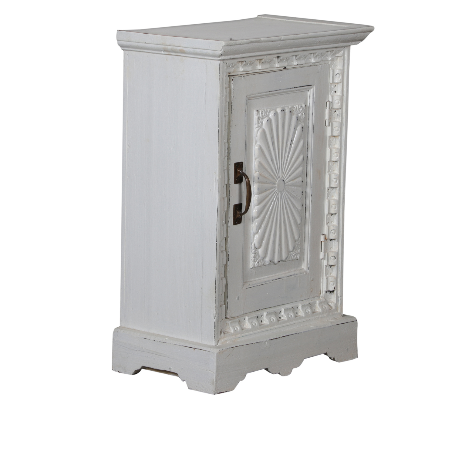 Distressed Carved White Bedside Table