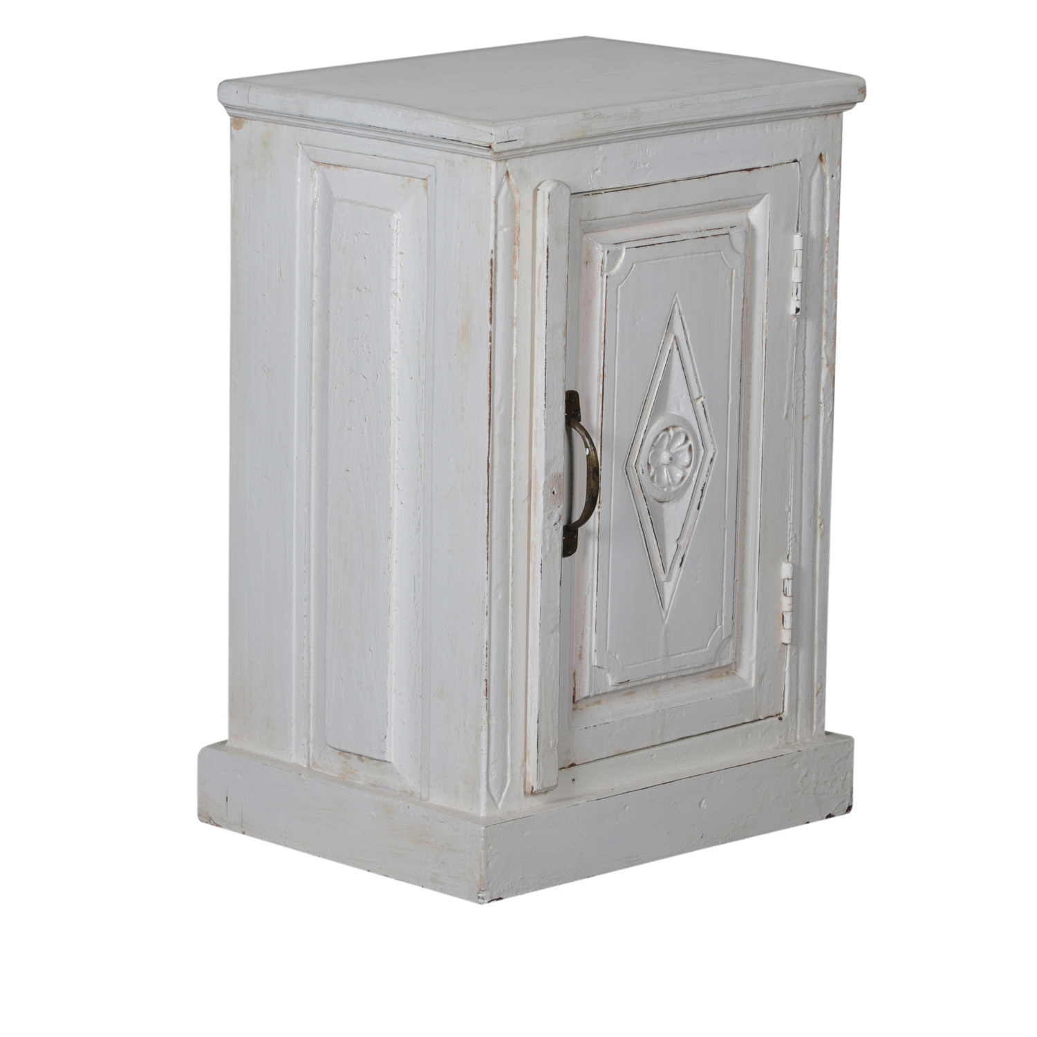 Distressed Carved White Bedside Table