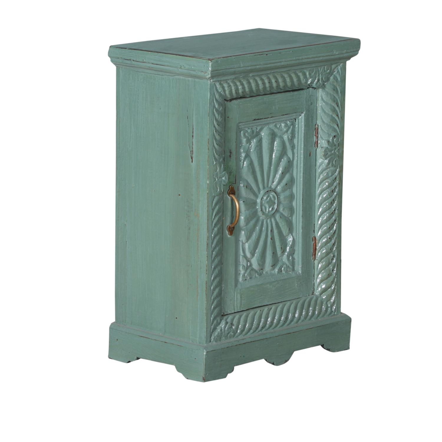 Light Blue Carved Bedside Cabinet