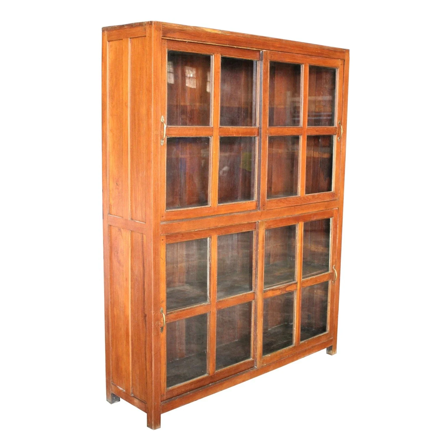 Large Teak Cabinet with Sliding Glass Doors