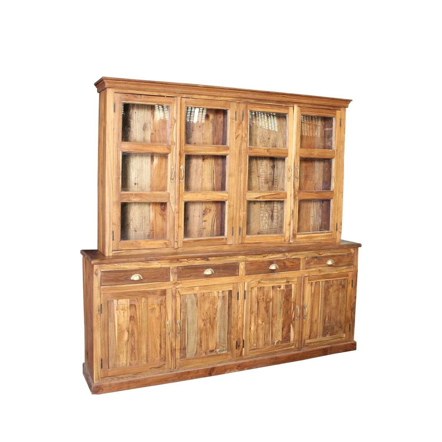Teak Storage Cabinet with Top Glass Hutch