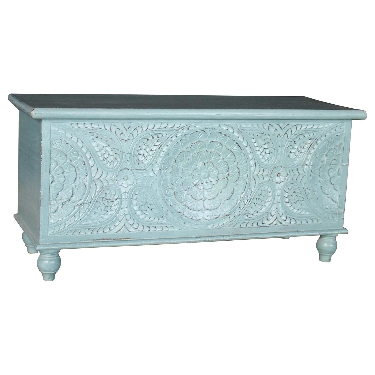 Blue Carved Blanket Box