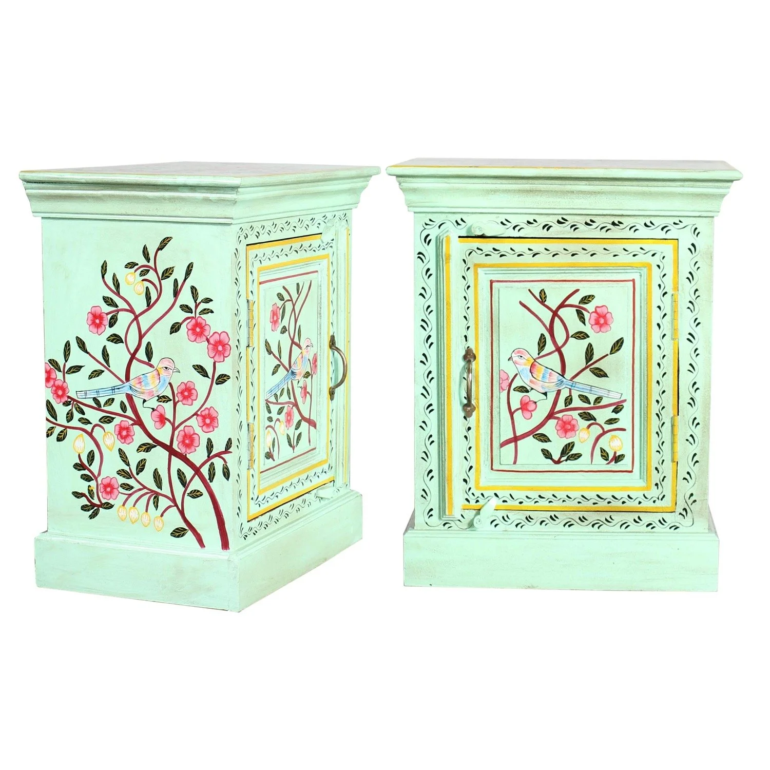 Mint Green Rajasthani Painted Bedside Table