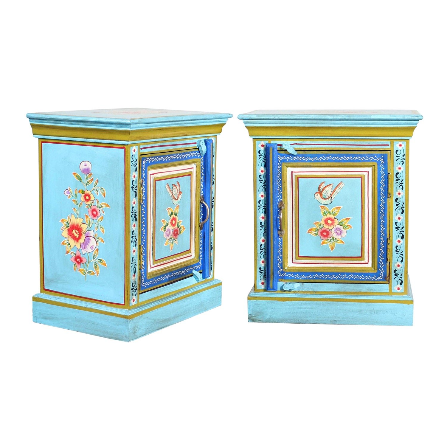 Blue Rajasthani Painted Bedside Table