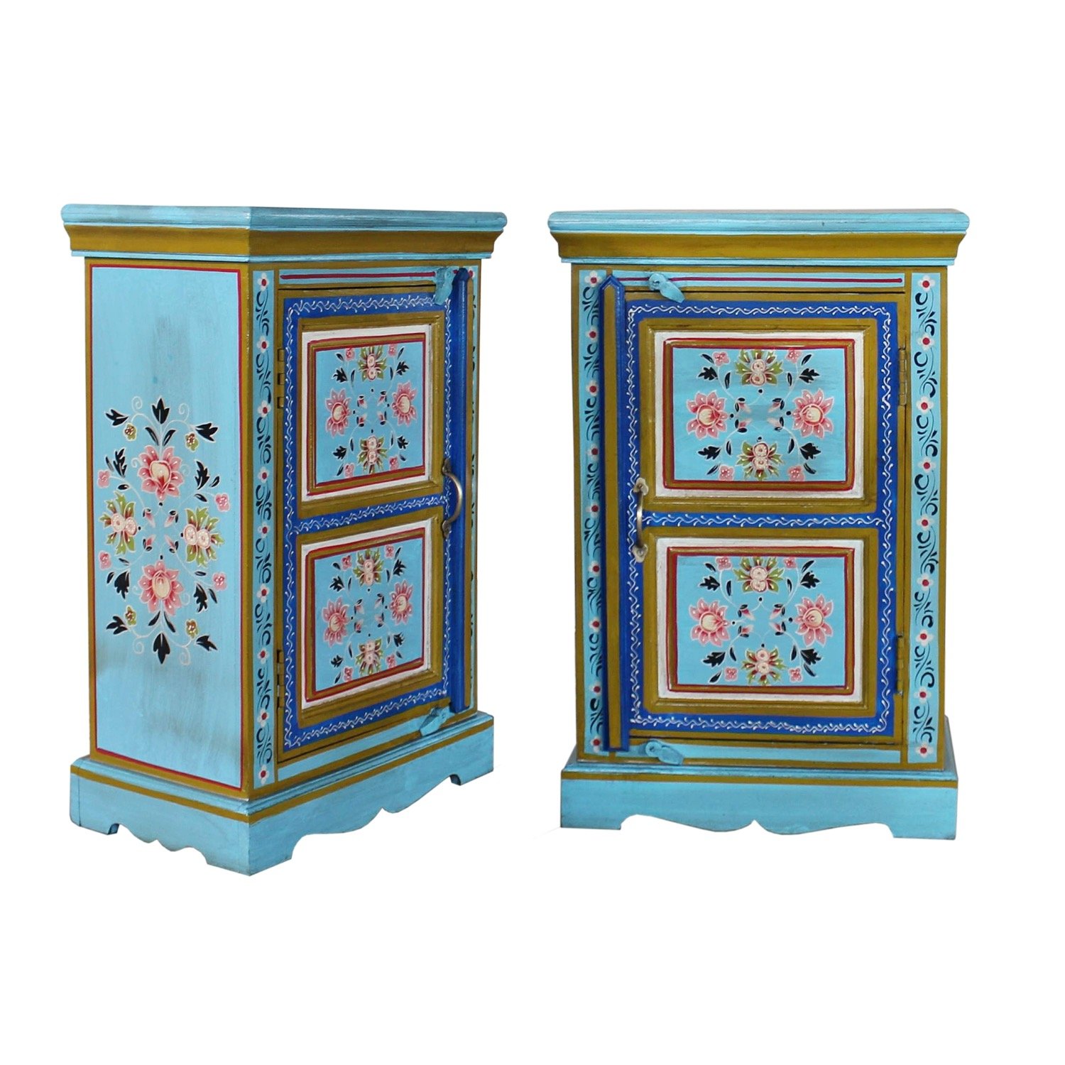 Blue Rajasthani Painted Bedside Table