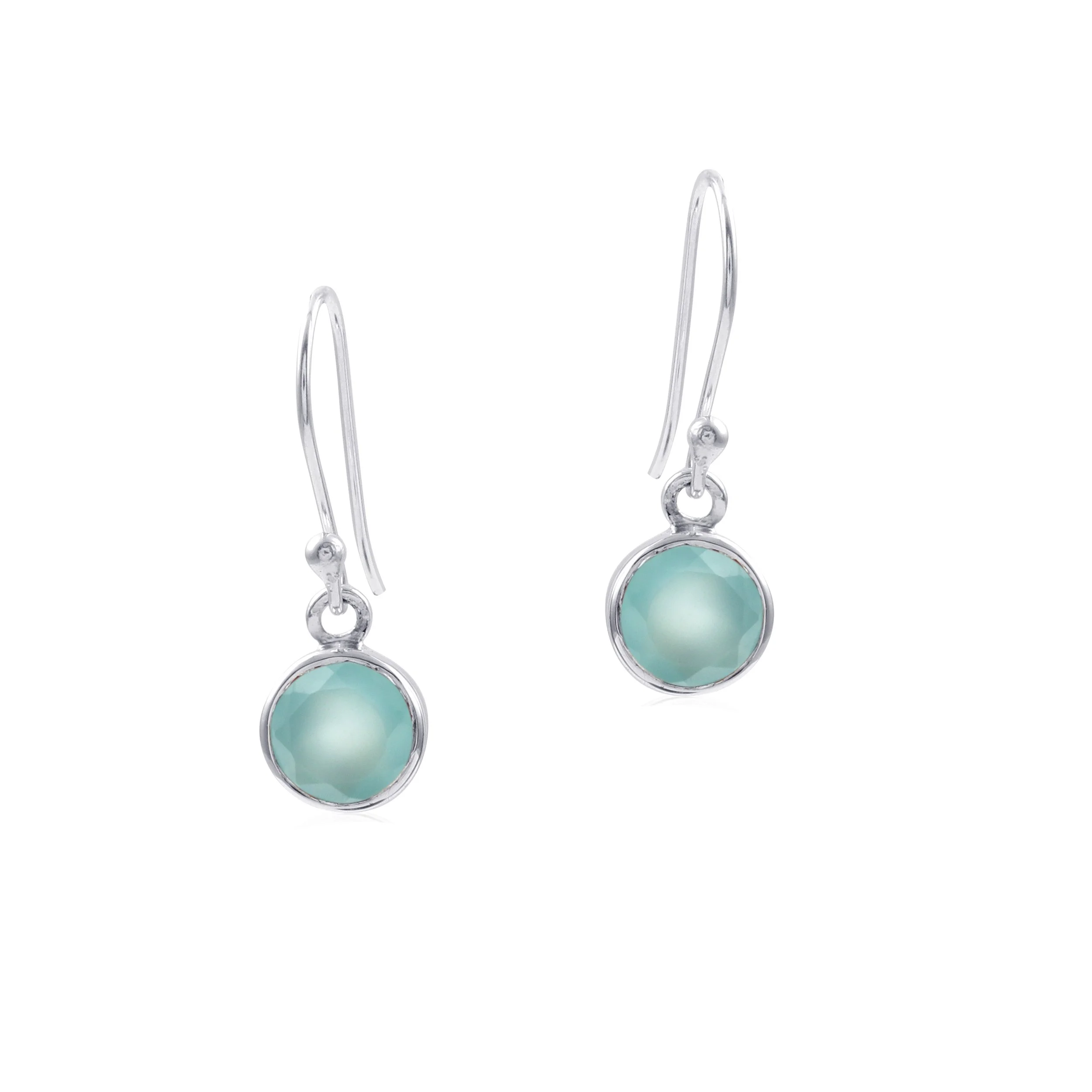 Aqua Chalcedony Round Dangle Earring