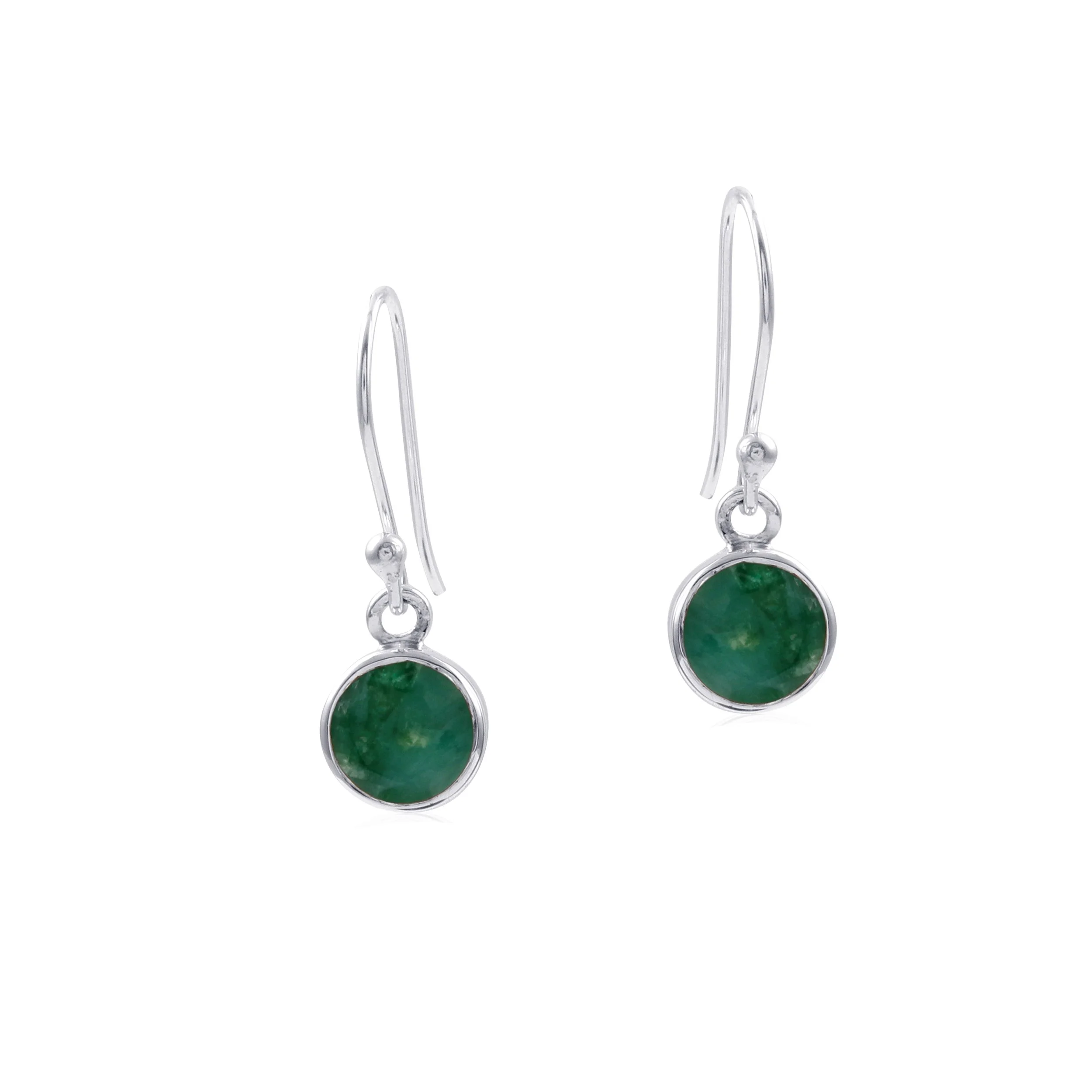 Raw Emerald Round Dangle Earring