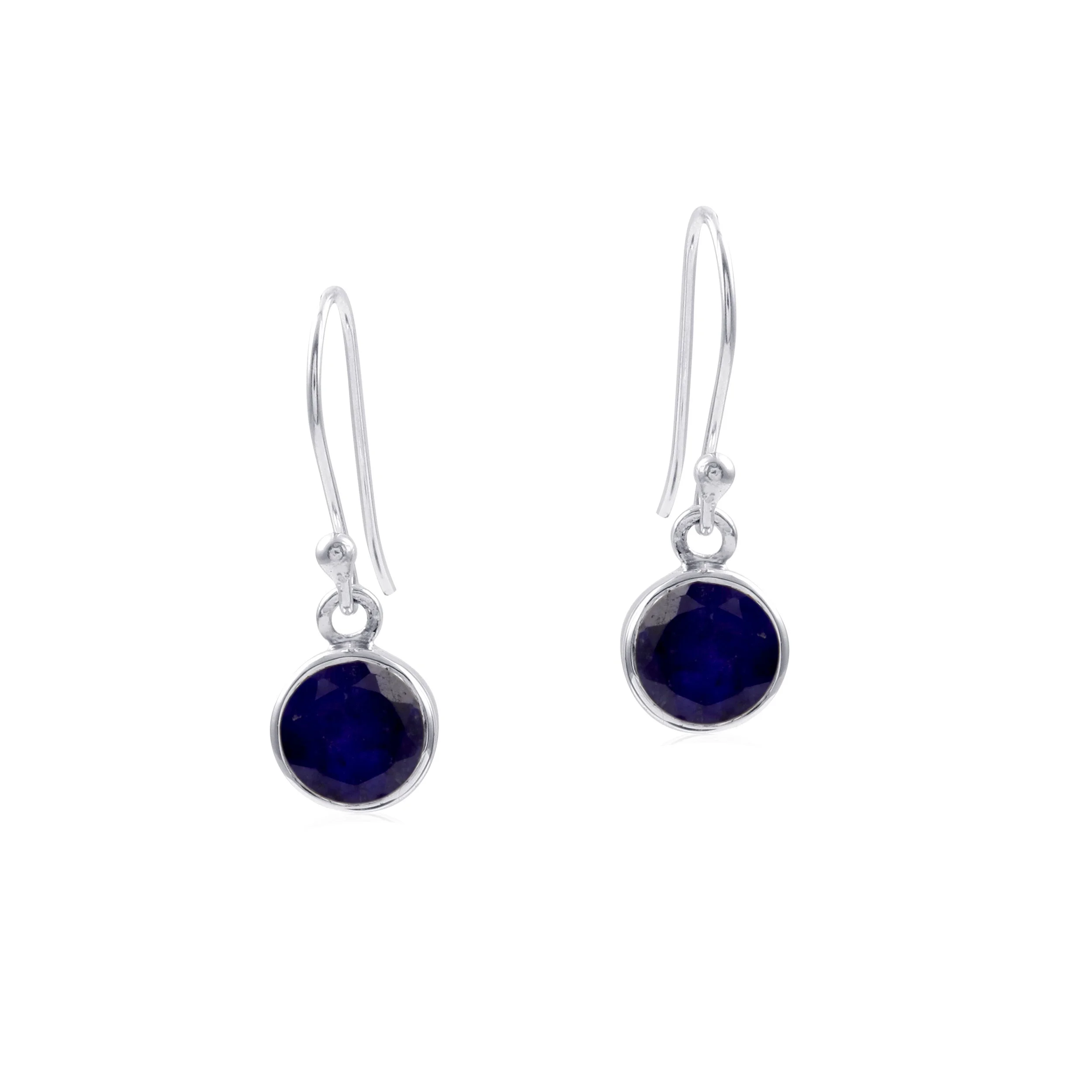 Raw Sapphire Round Dangle Earring