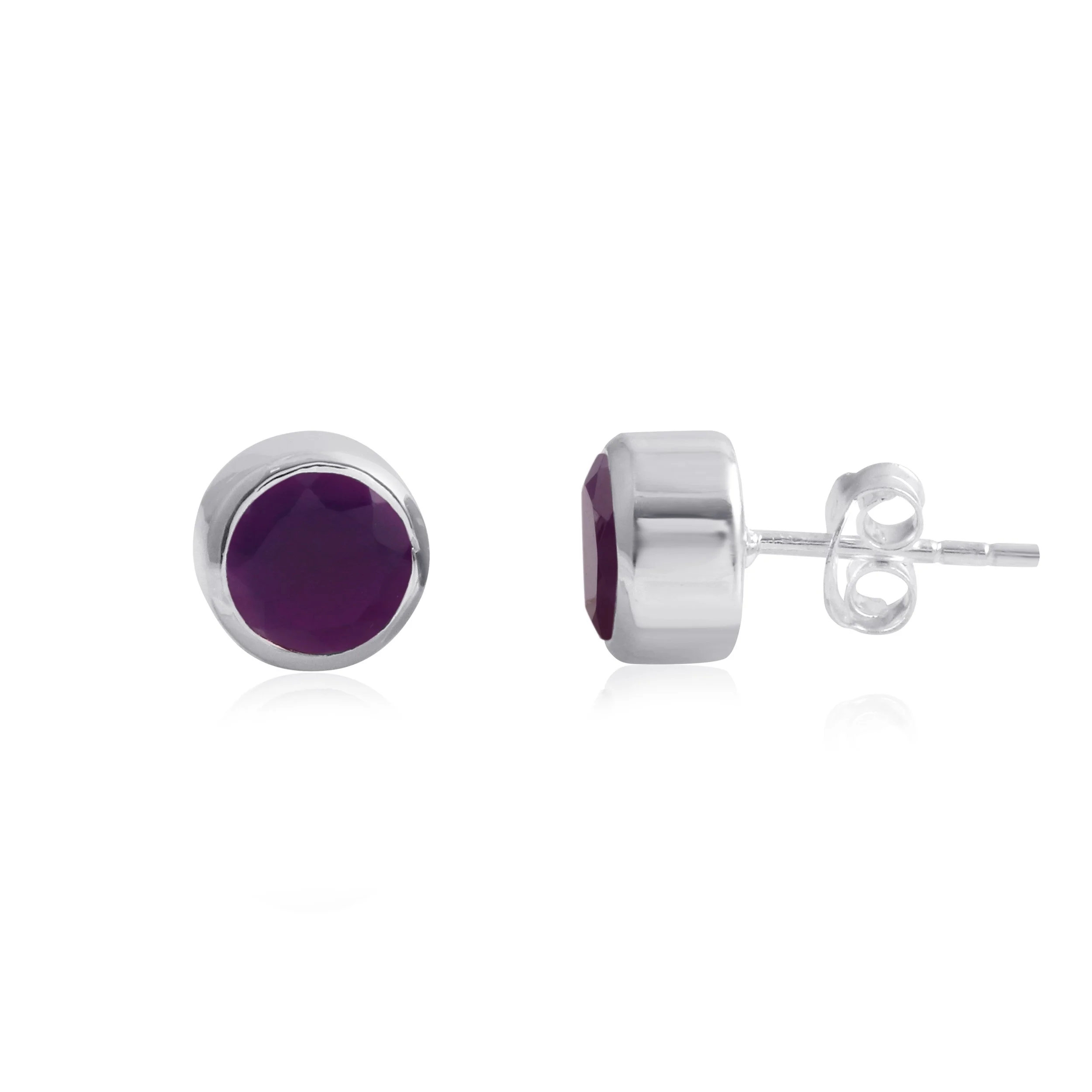 Purple Chalcedony Round Stud Earring