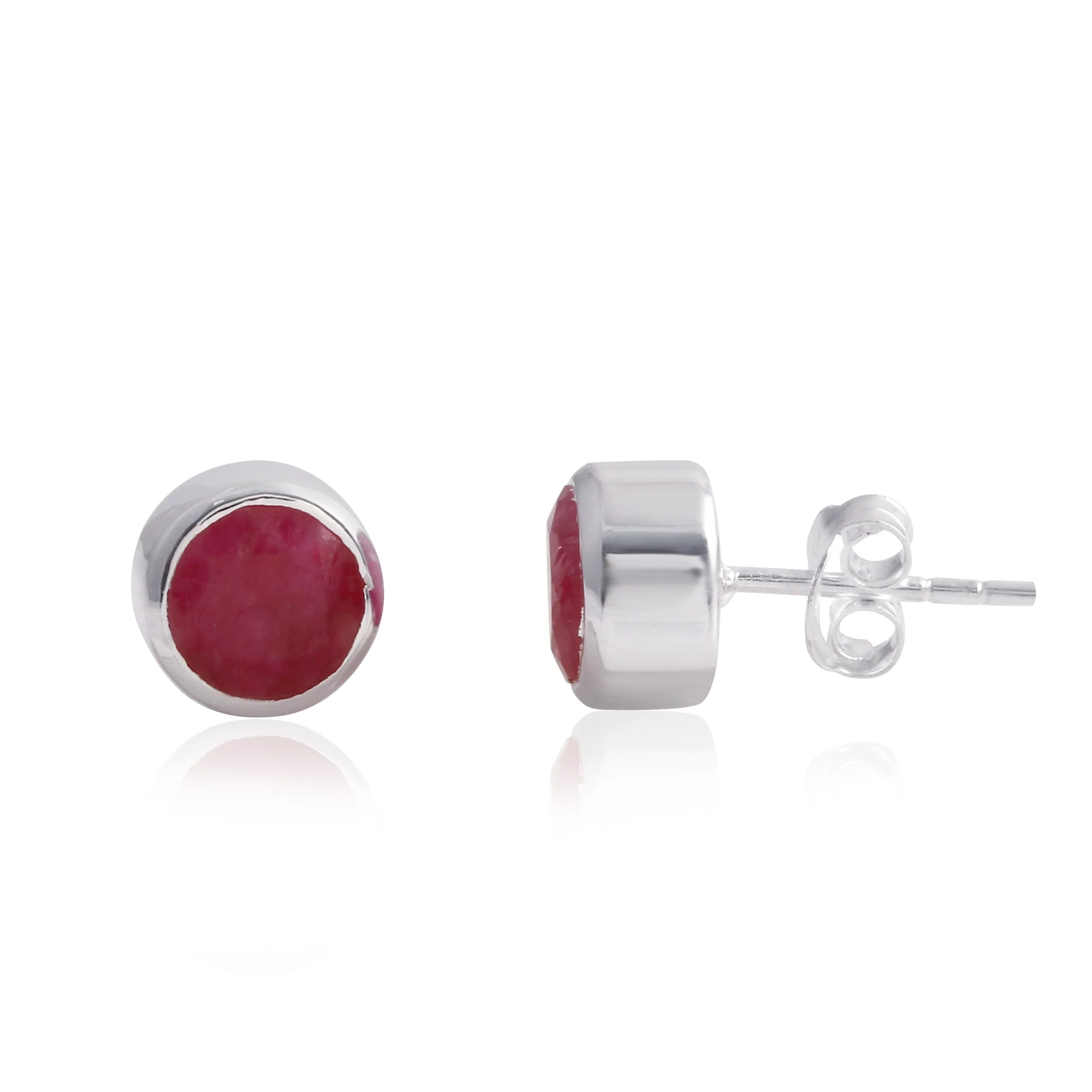Raw Ruby Round Stud Earring