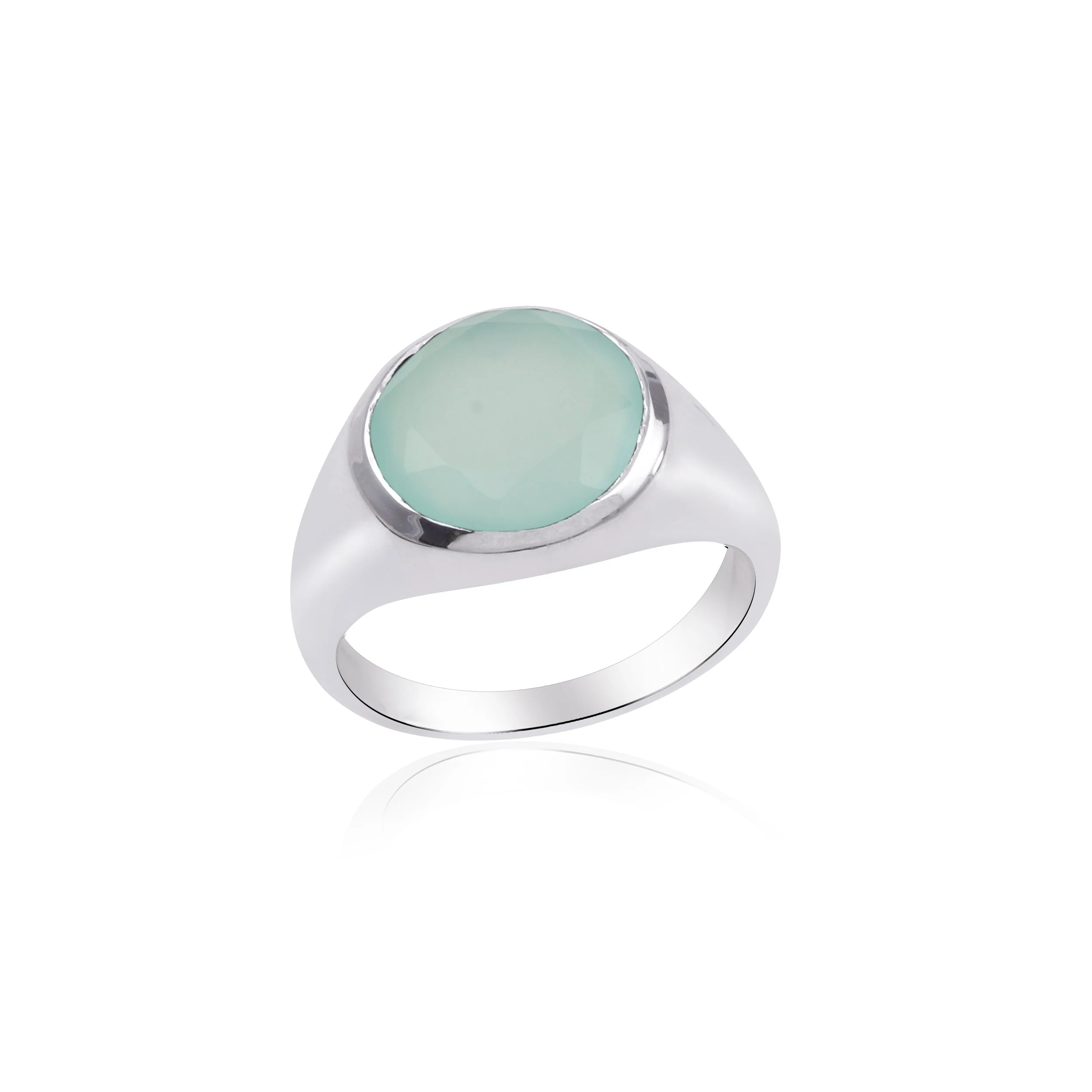Aqua Chalcedony Big Stone Sterling Silver Ring