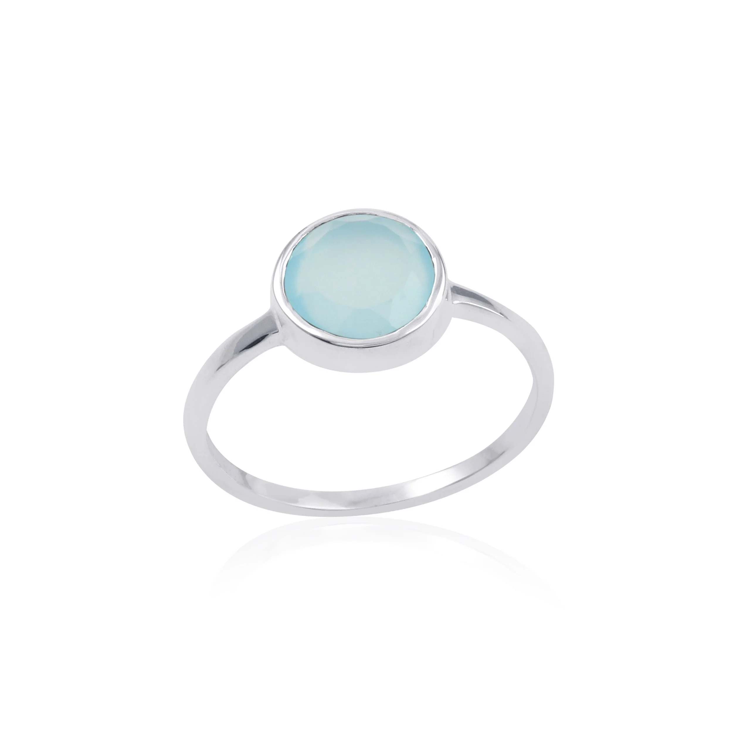 Aqua Chalcedony Small Stone Sterling Silver Ring