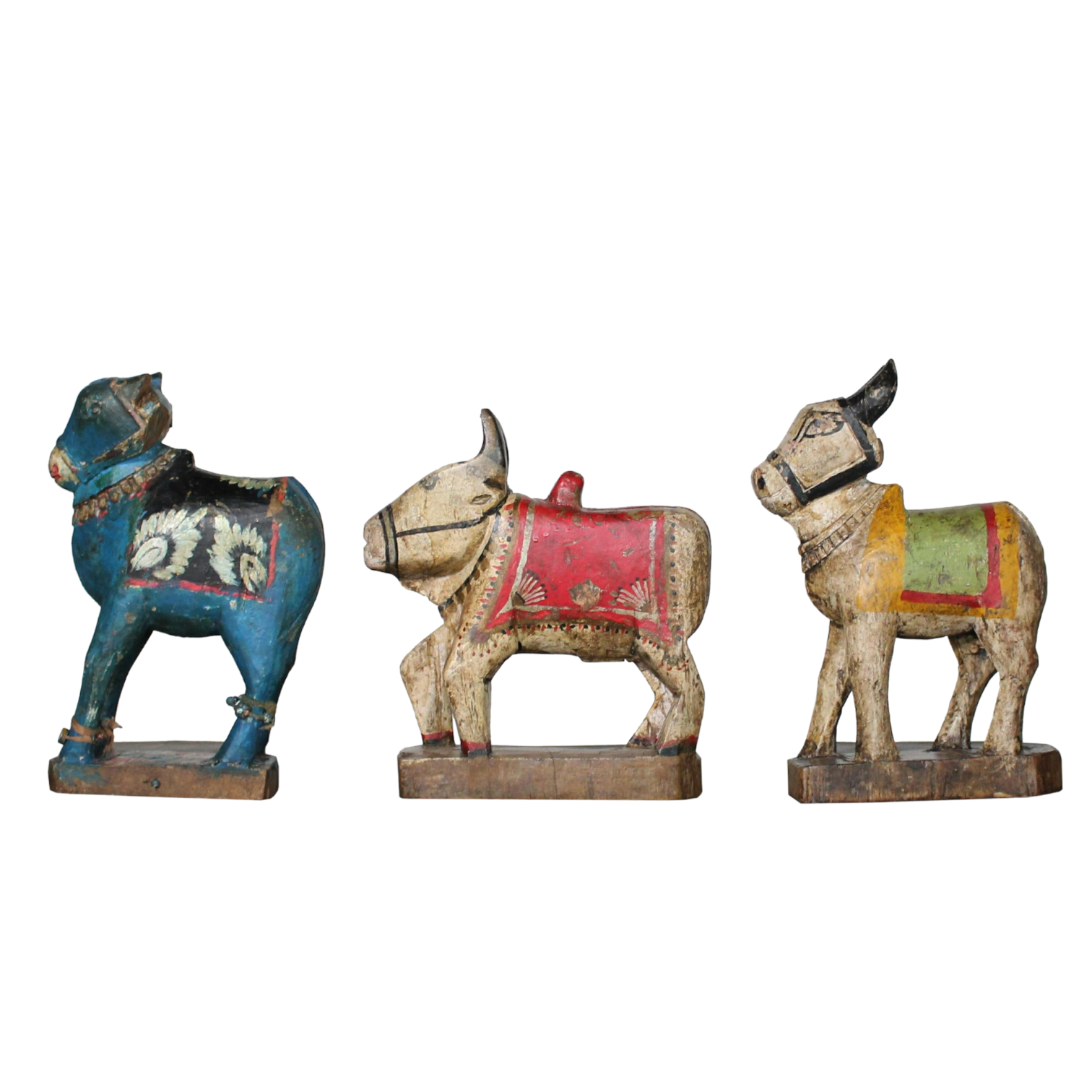 Wood-Carved Painted Nandi Statue