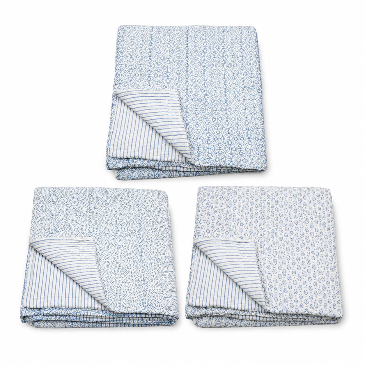 Blue Cotton Quilt - Lightweight Block Printed - Full/Queen